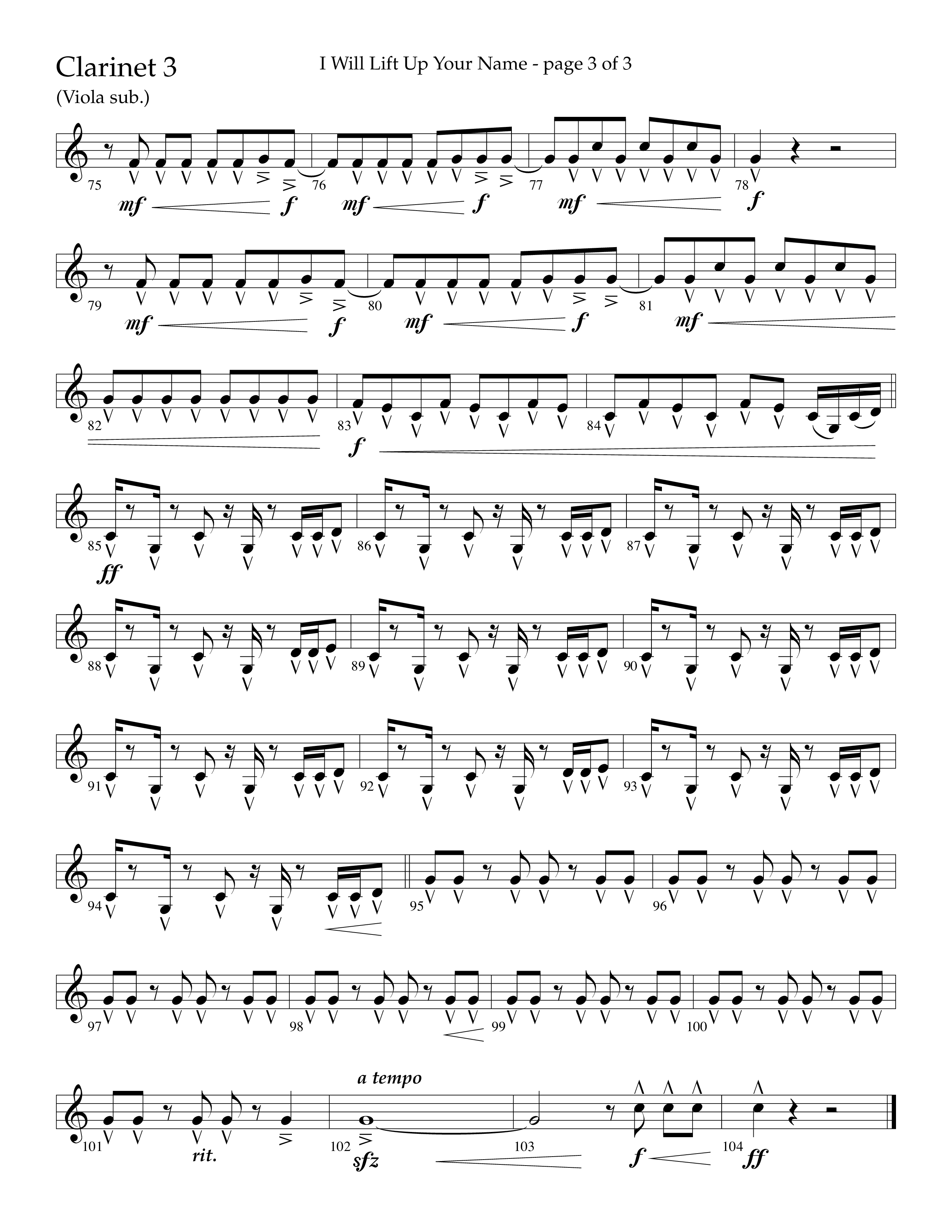 I Will Lift Up Your Name (Choral Anthem SATB) Clarinet 3 (Lifeway Choral / Arr. John Bolin / Orch. Cliff Duren)
