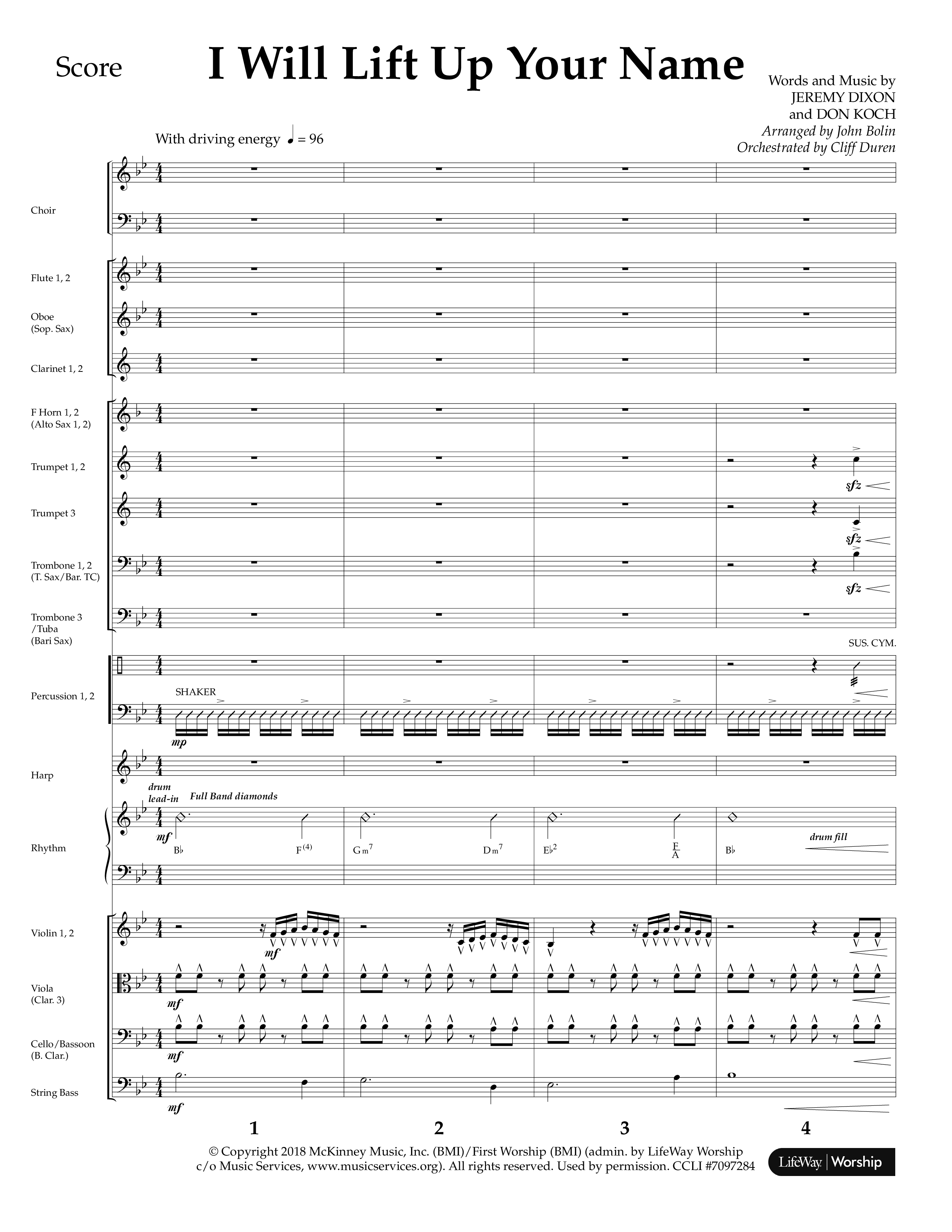 I Will Lift Up Your Name (Choral Anthem SATB) Orchestration (Lifeway Choral / Arr. John Bolin / Orch. Cliff Duren)
