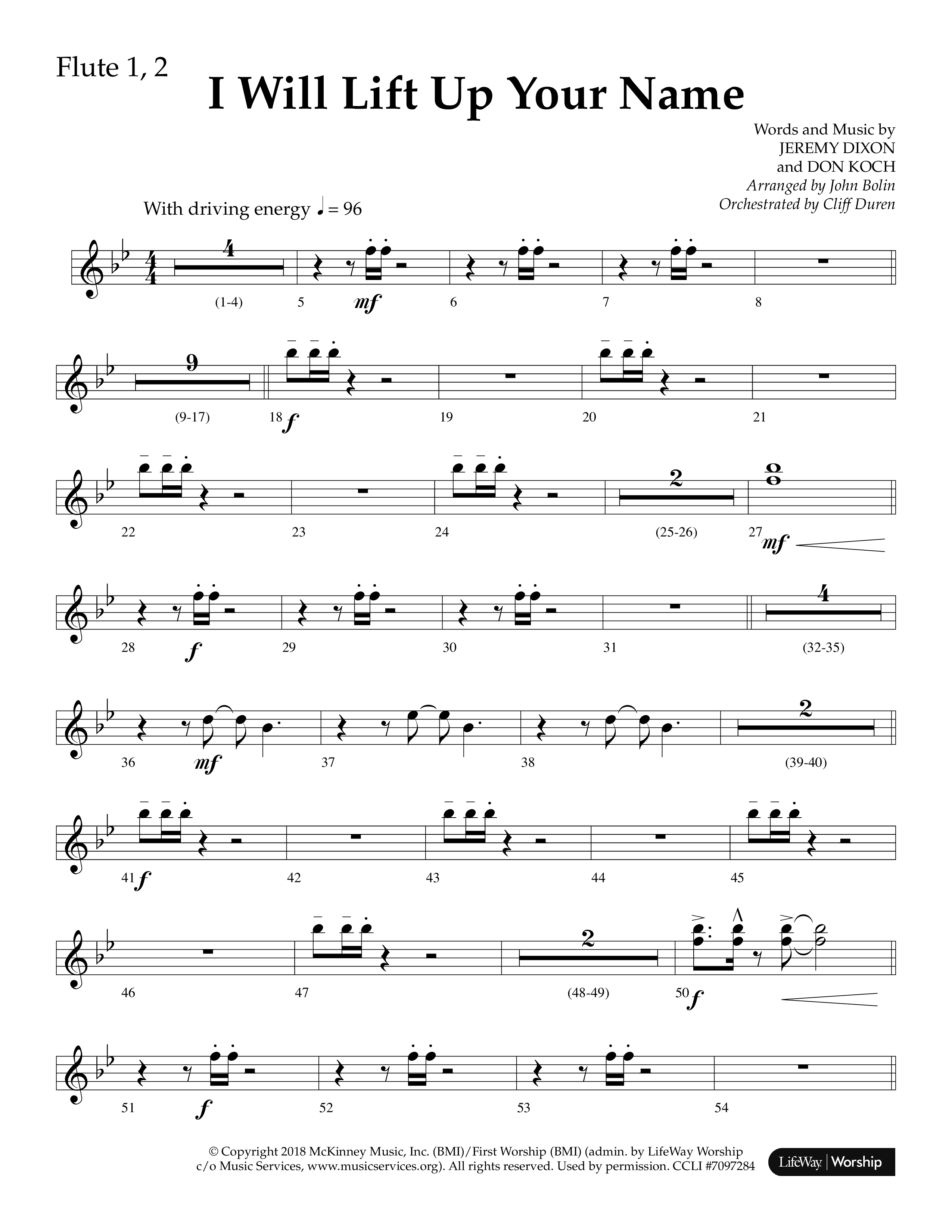 I Will Lift Up Your Name (Choral Anthem SATB) Flute 1/2 (Lifeway Choral / Arr. John Bolin / Orch. Cliff Duren)