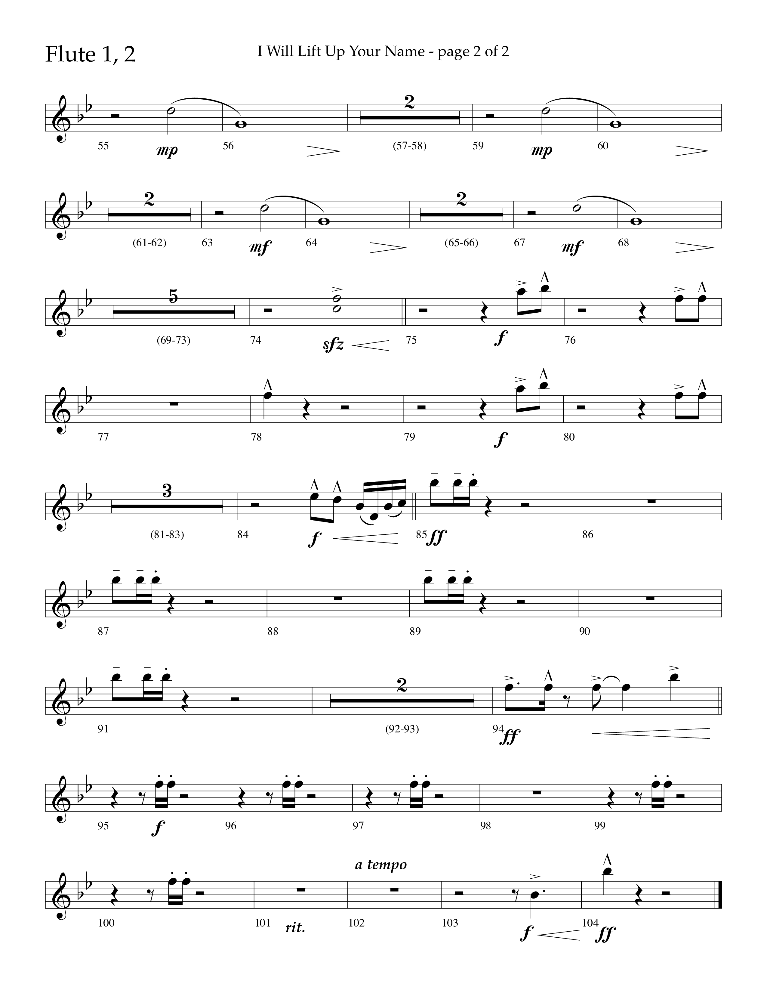 I Will Lift Up Your Name (Choral Anthem SATB) Flute 1/2 (Lifeway Choral / Arr. John Bolin / Orch. Cliff Duren)