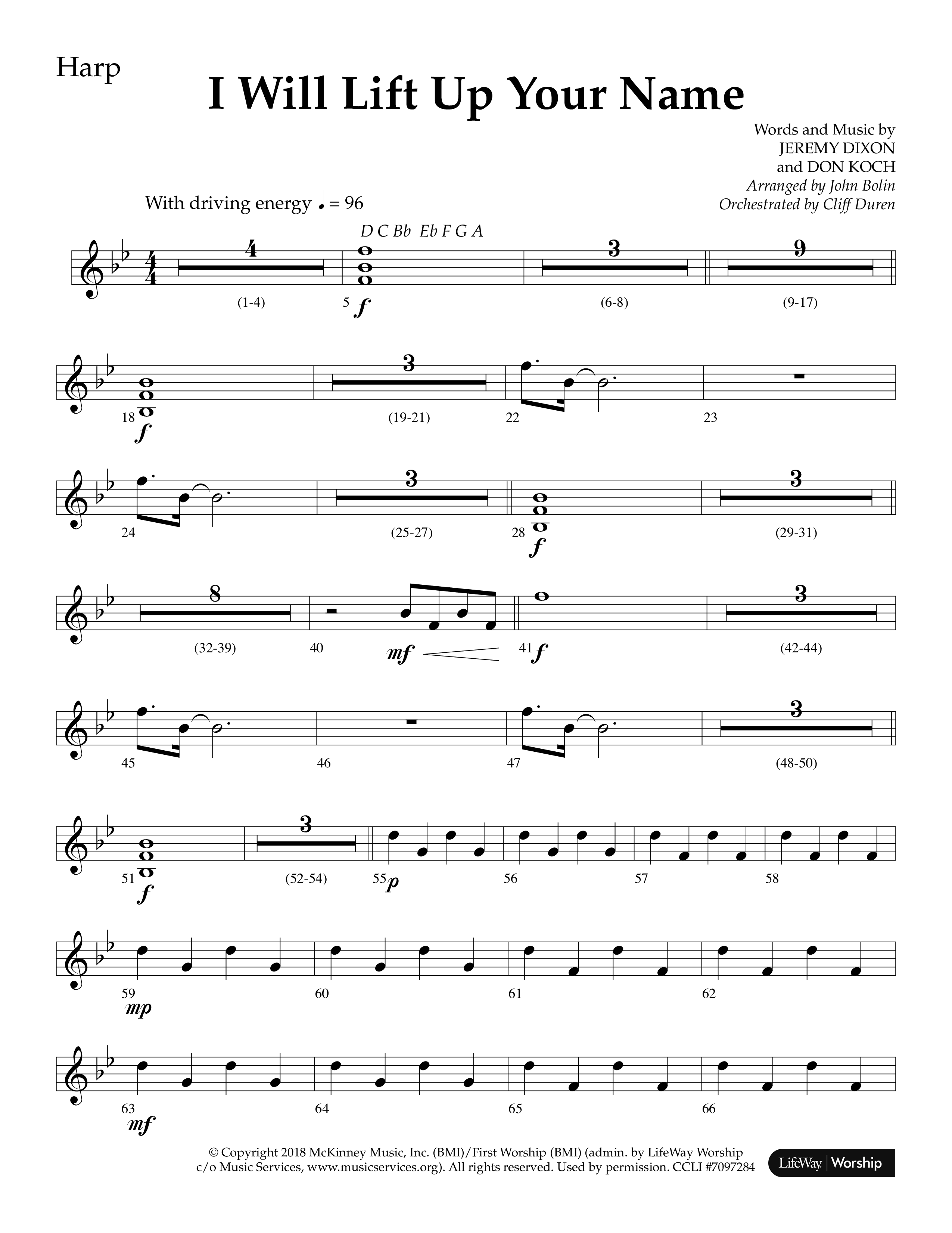 I Will Lift Up Your Name (Choral Anthem SATB) Harp (Lifeway Choral / Arr. John Bolin / Orch. Cliff Duren)