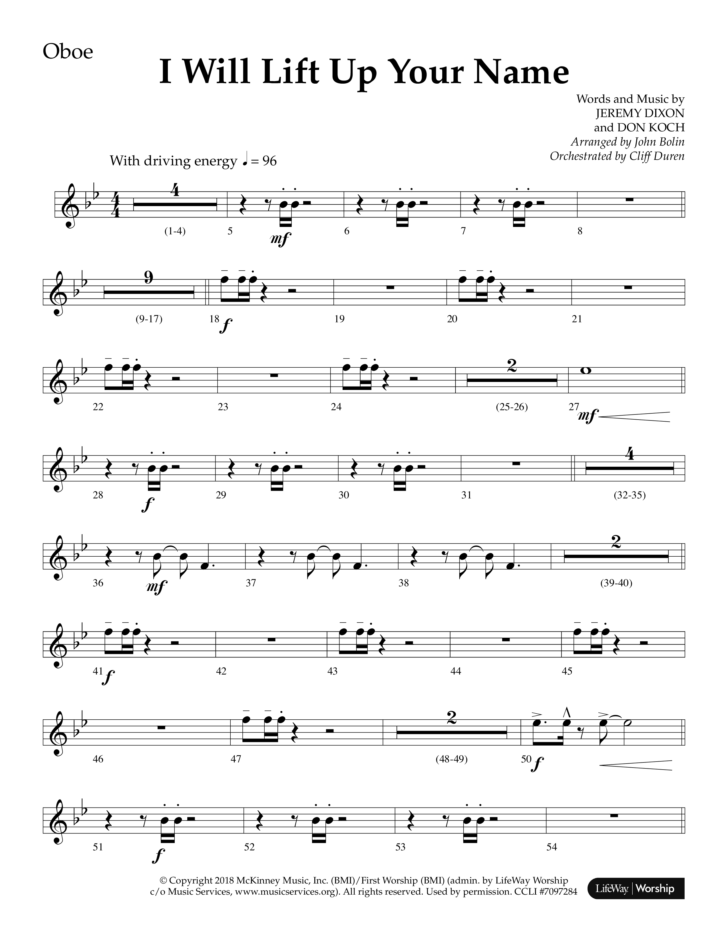 I Will Lift Up Your Name (Choral Anthem SATB) Oboe (Lifeway Choral / Arr. John Bolin / Orch. Cliff Duren)