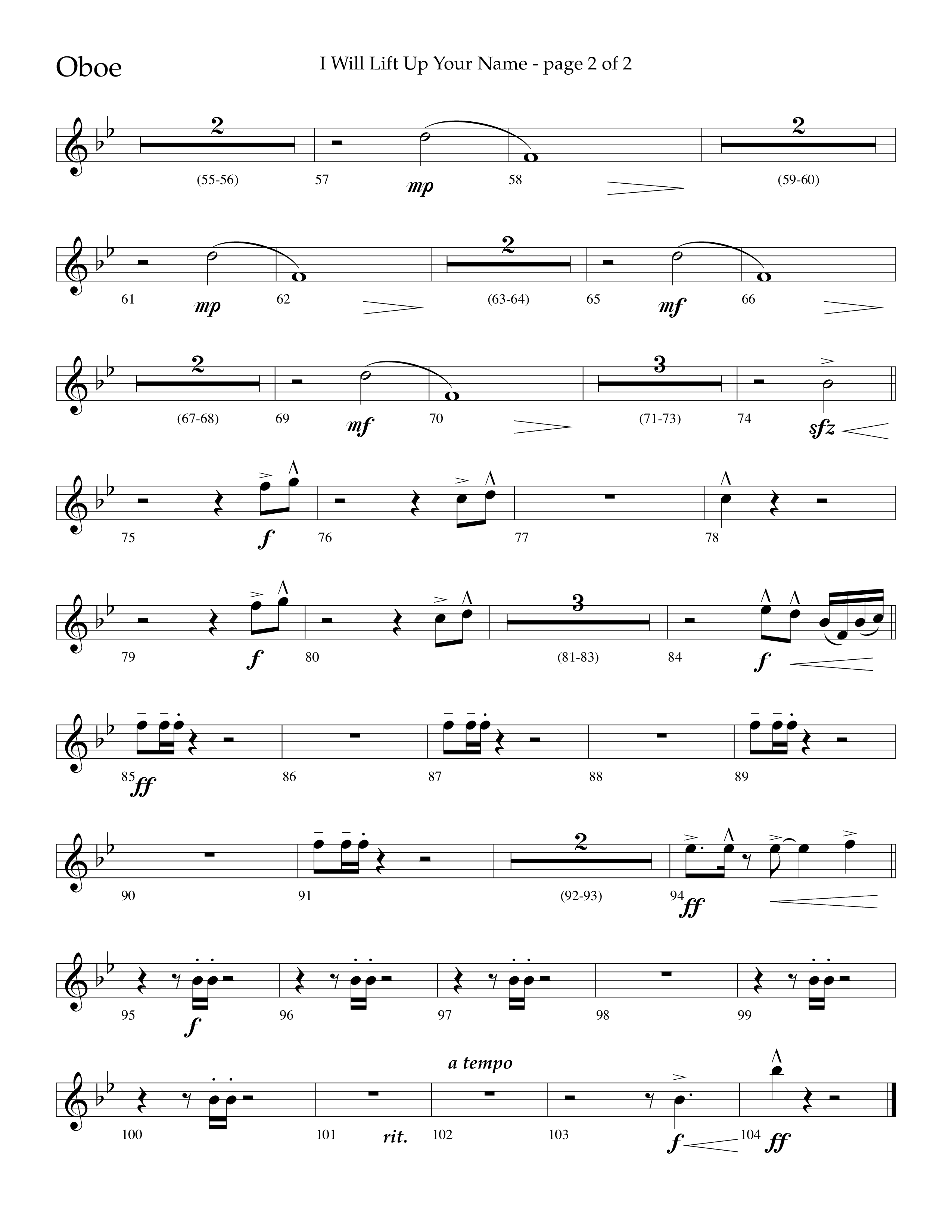 I Will Lift Up Your Name (Choral Anthem SATB) Oboe (Lifeway Choral / Arr. John Bolin / Orch. Cliff Duren)