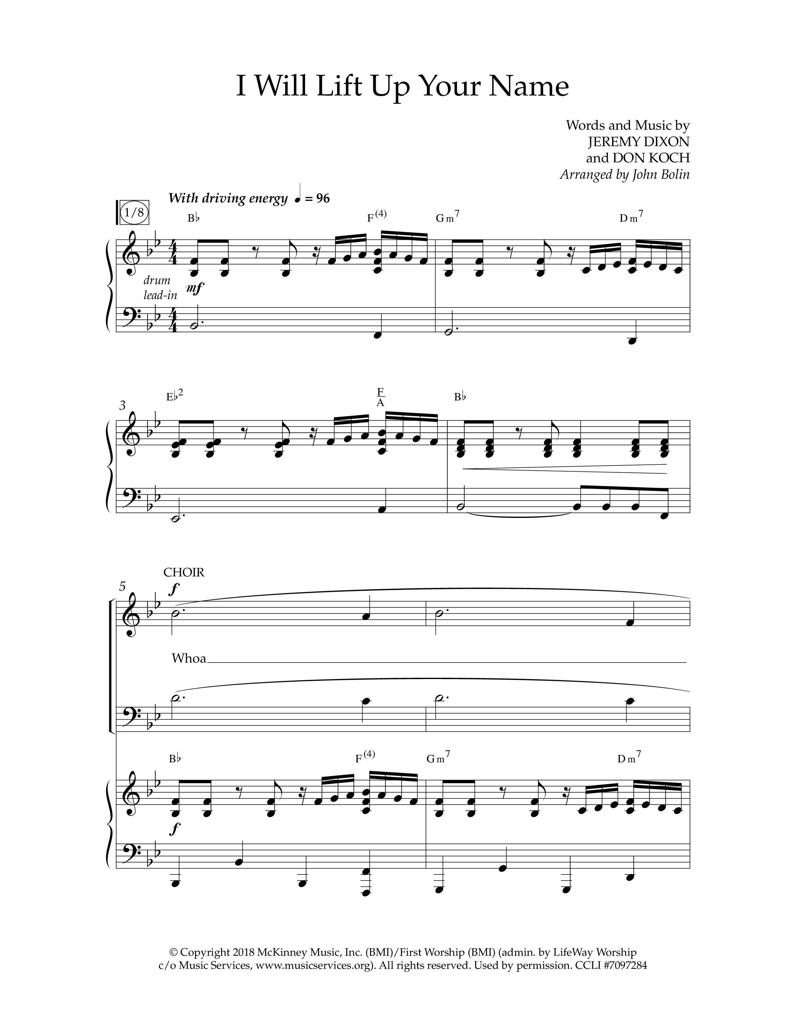 I Will Lift Up Your Name (Choral Anthem SATB) Anthem (SATB/Piano) (Lifeway Choral / Arr. John Bolin / Orch. Cliff Duren)
