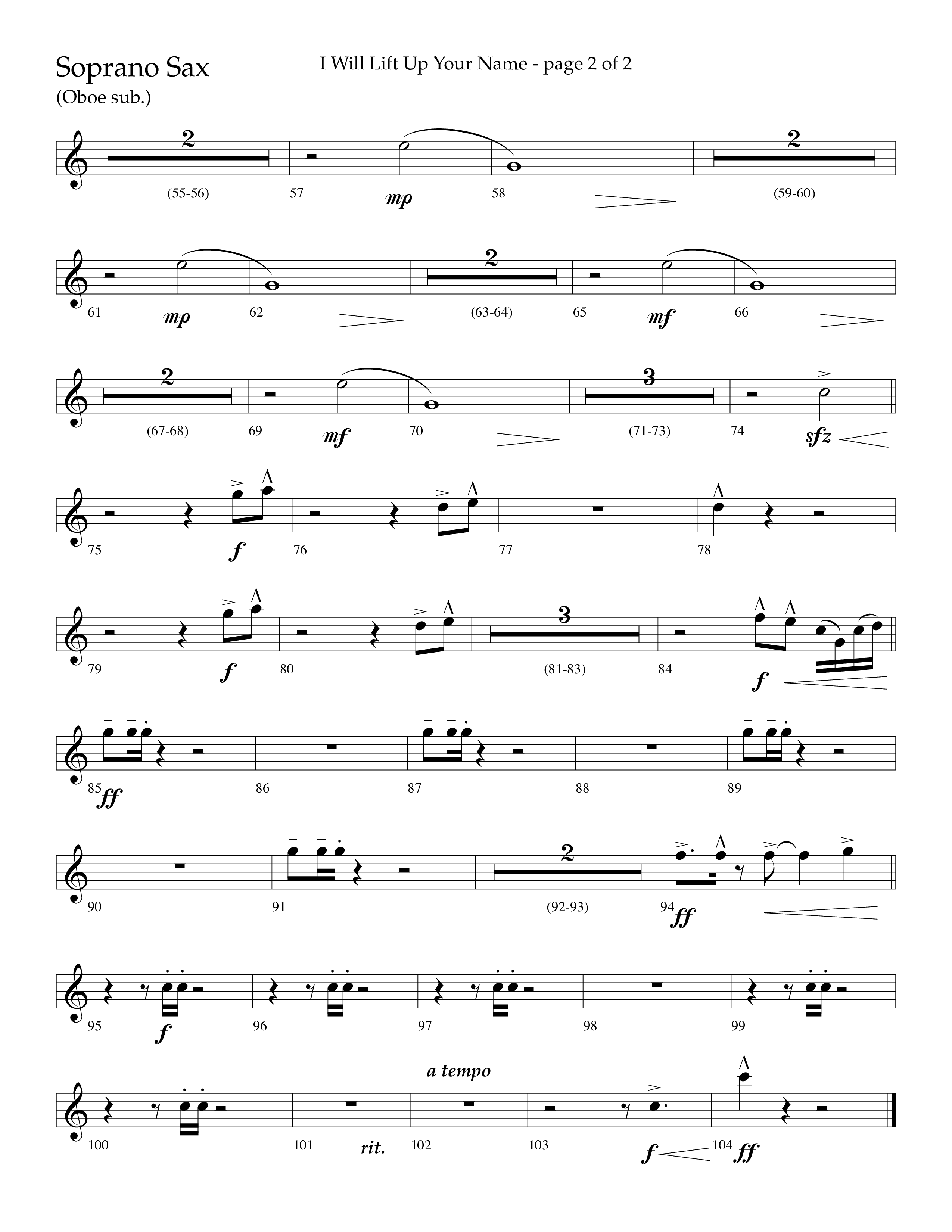 I Will Lift Up Your Name (Choral Anthem SATB) Soprano Sax (Lifeway Choral / Arr. John Bolin / Orch. Cliff Duren)