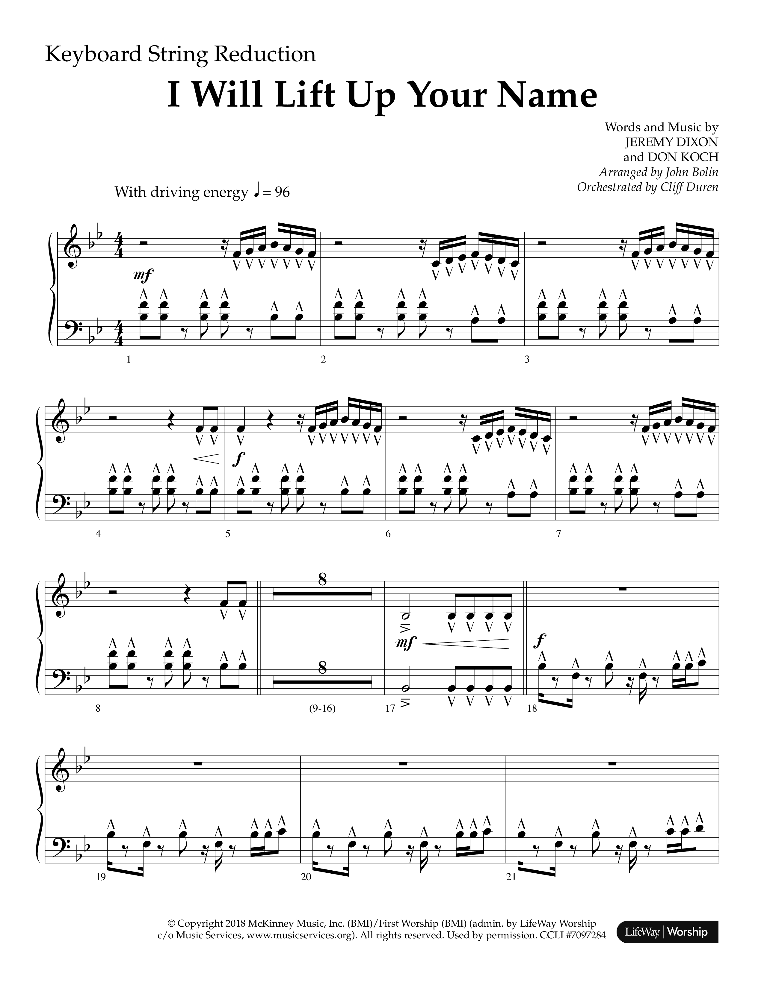 I Will Lift Up Your Name (Choral Anthem SATB) String Reduction (Lifeway Choral / Arr. John Bolin / Orch. Cliff Duren)