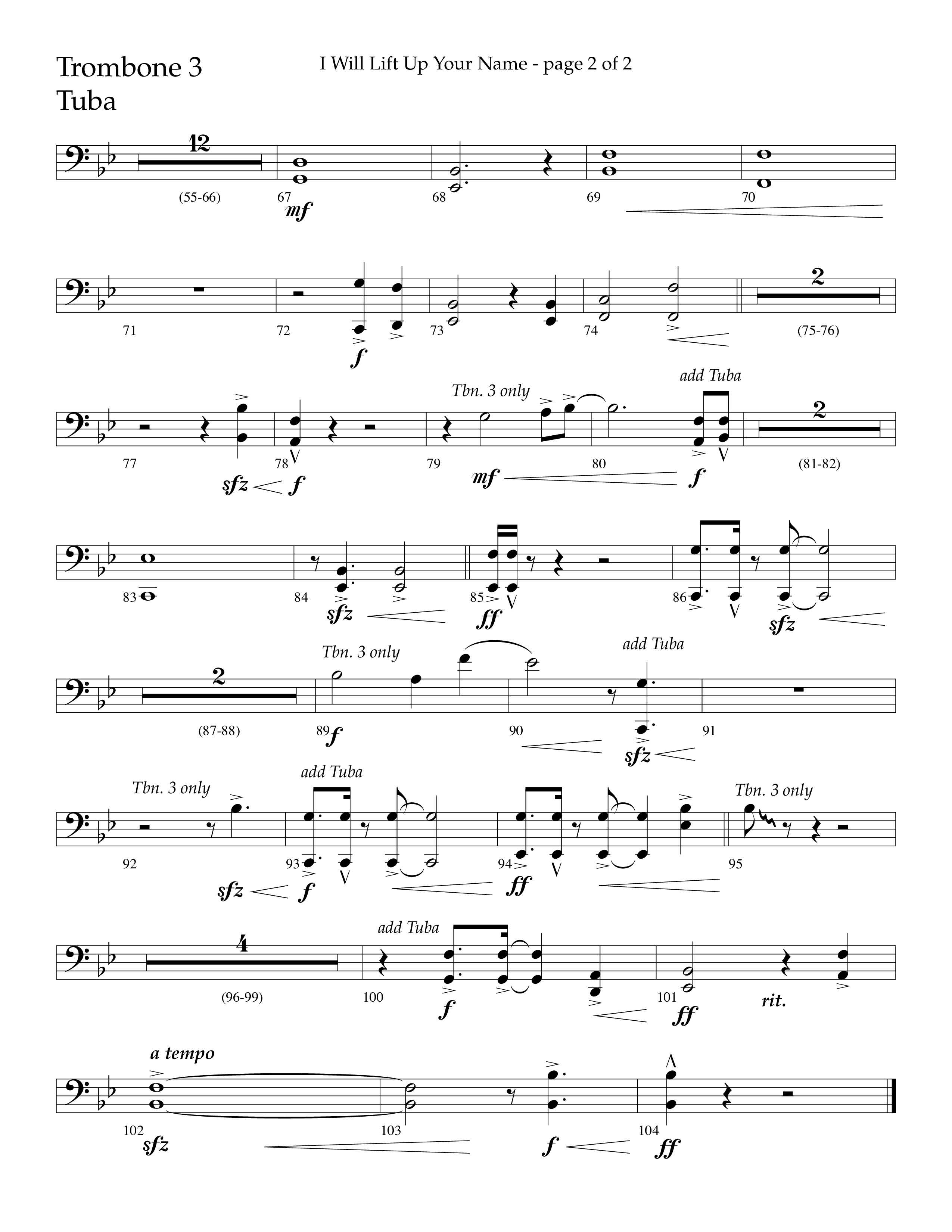I Will Lift Up Your Name (Choral Anthem SATB) Trombone 3/Tuba (Lifeway Choral / Arr. John Bolin / Orch. Cliff Duren)