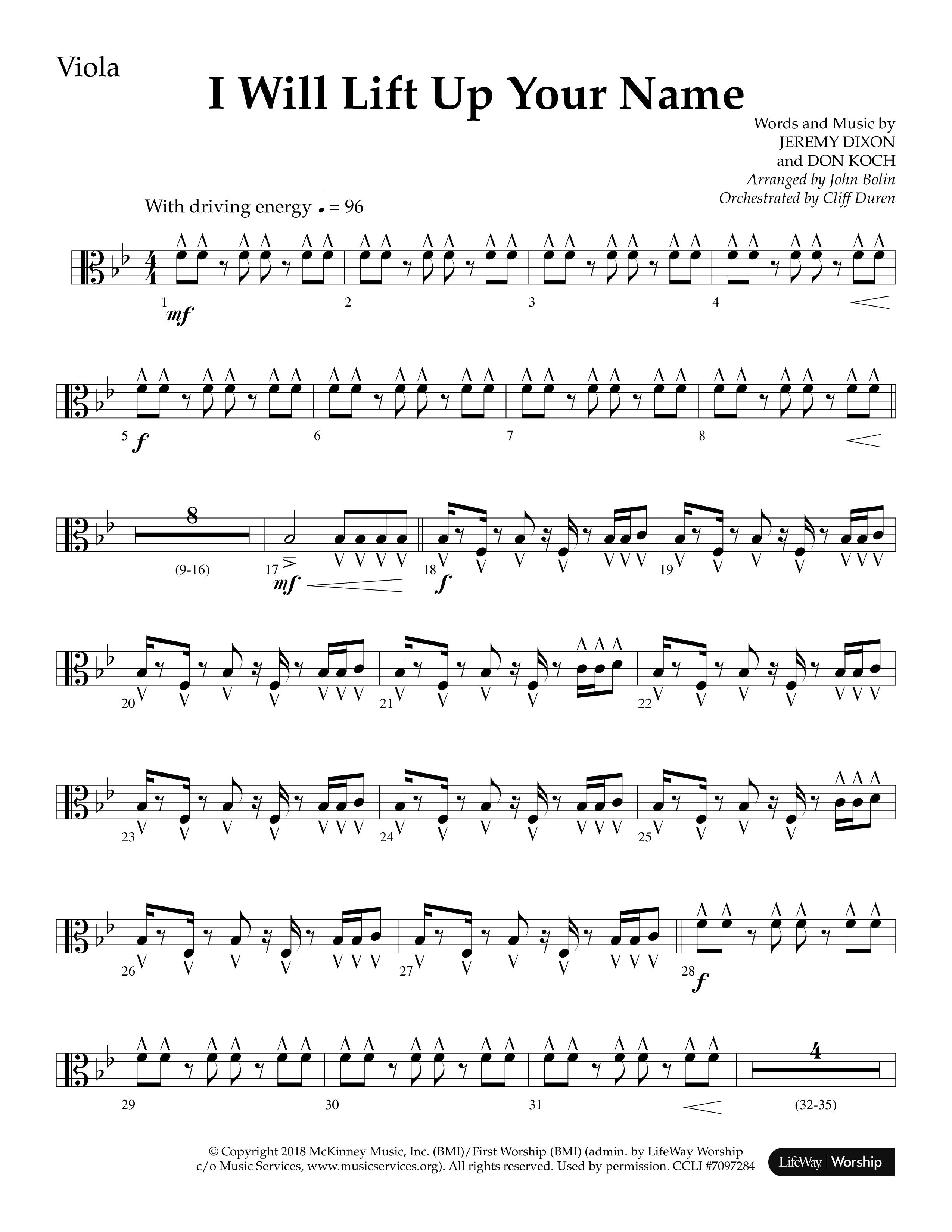 I Will Lift Up Your Name (Choral Anthem SATB) Viola (Lifeway Choral / Arr. John Bolin / Orch. Cliff Duren)