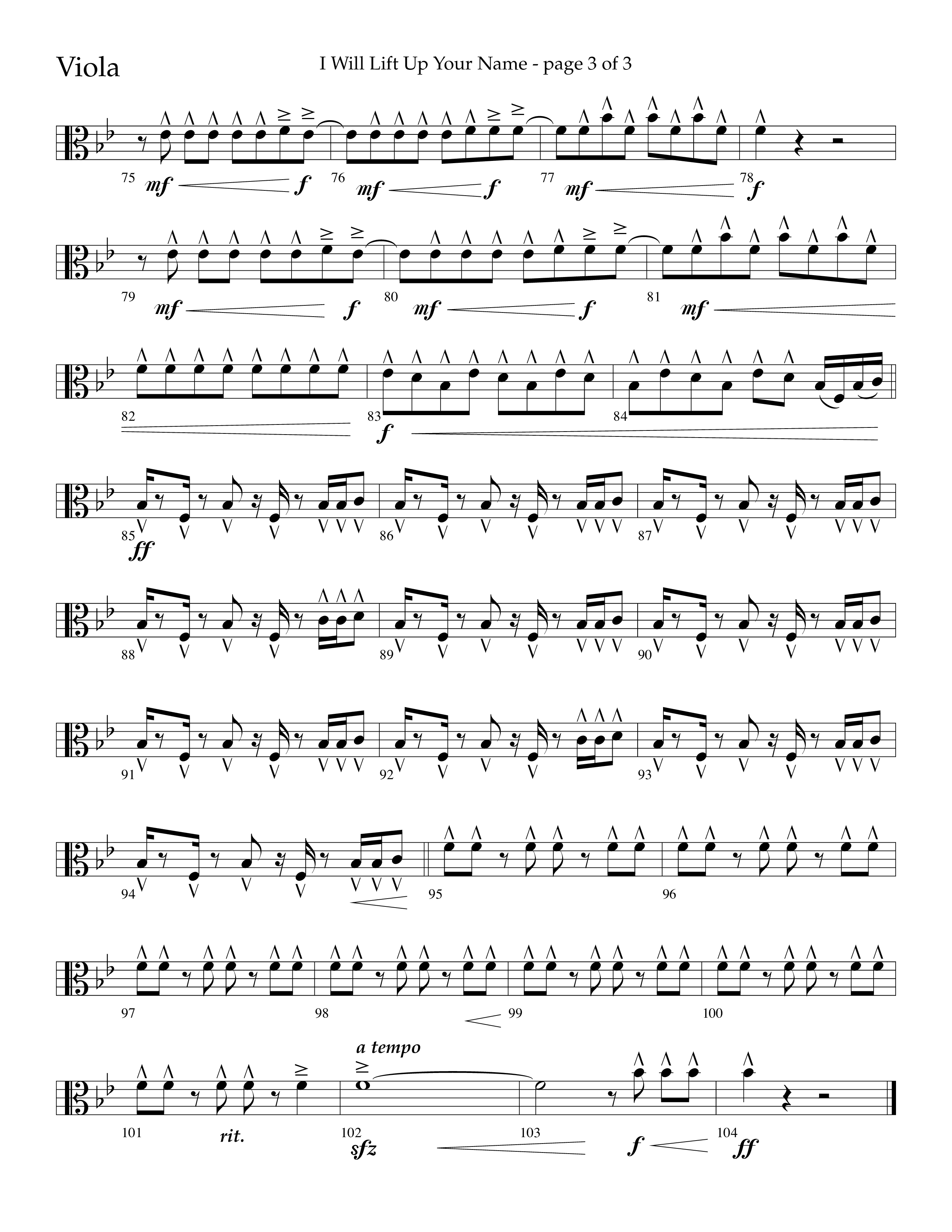I Will Lift Up Your Name (Choral Anthem SATB) Viola (Lifeway Choral / Arr. John Bolin / Orch. Cliff Duren)