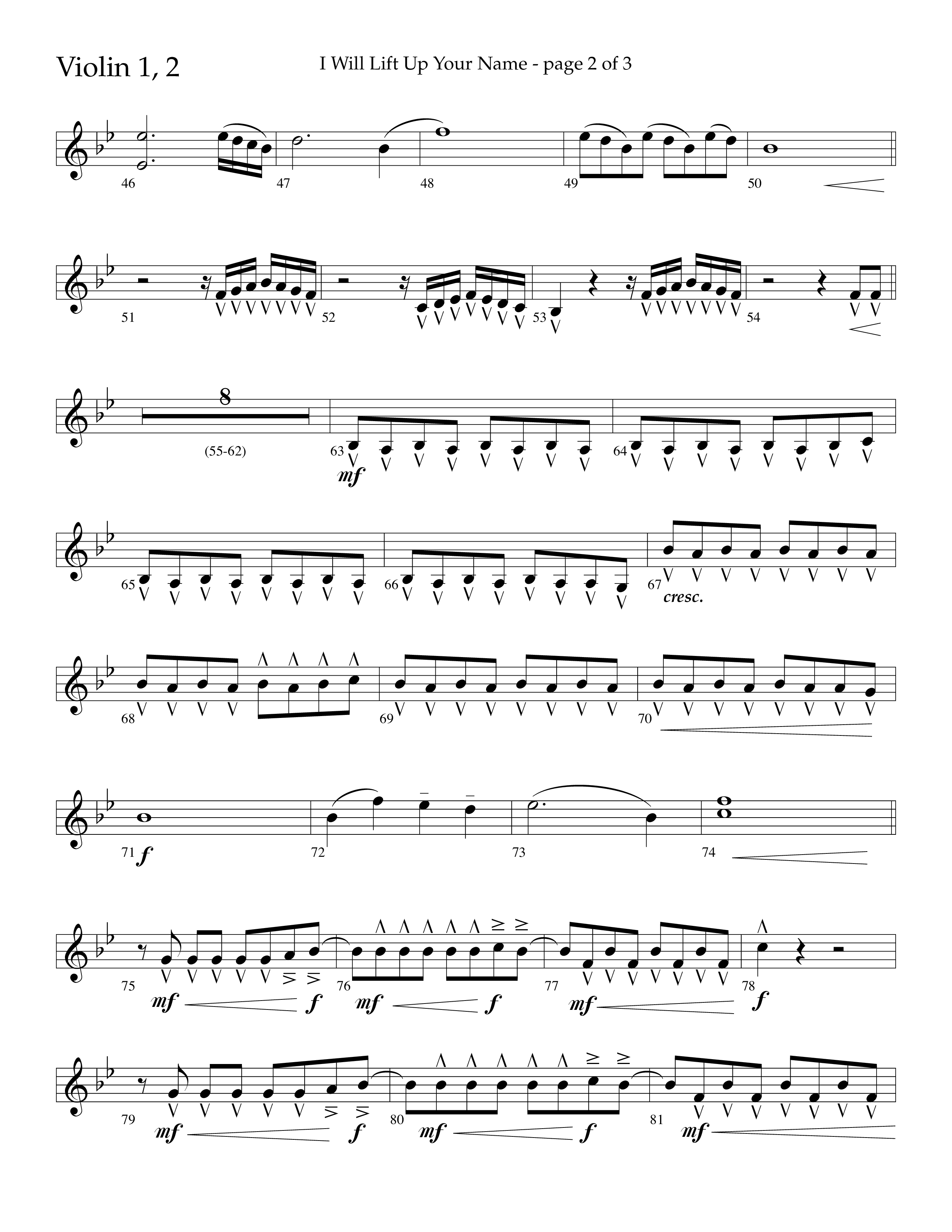 I Will Lift Up Your Name (Choral Anthem SATB) Violin 1/2 (Lifeway Choral / Arr. John Bolin / Orch. Cliff Duren)