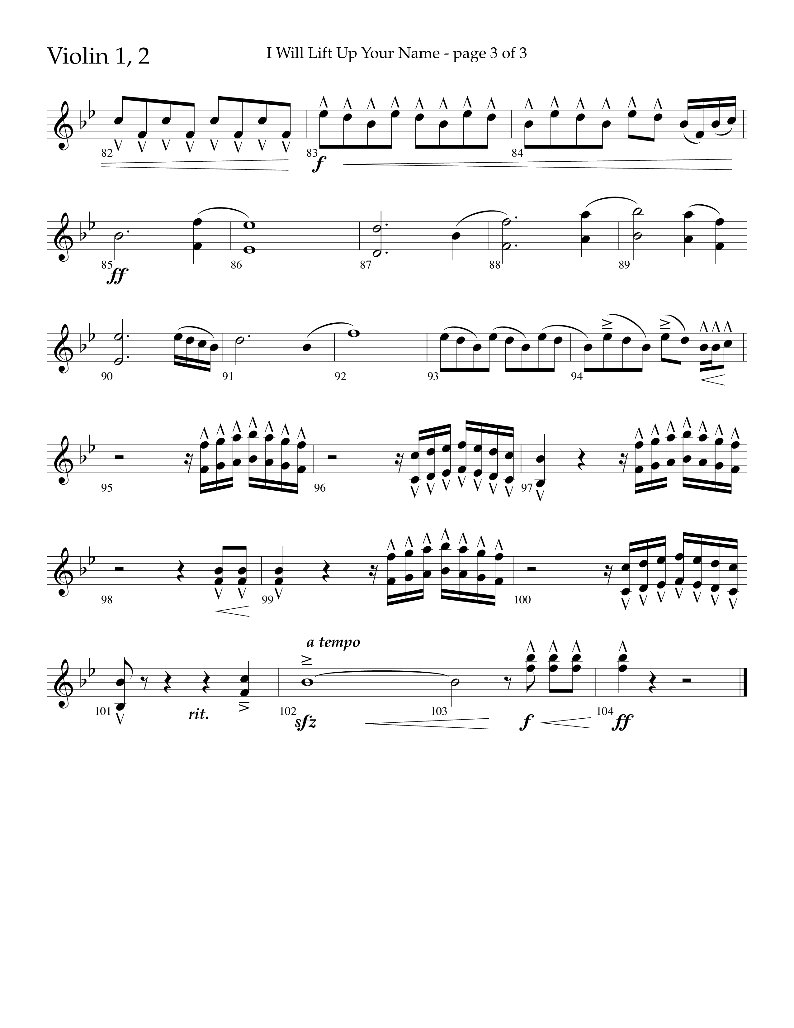 I Will Lift Up Your Name (Choral Anthem SATB) Violin 1/2 (Lifeway Choral / Arr. John Bolin / Orch. Cliff Duren)