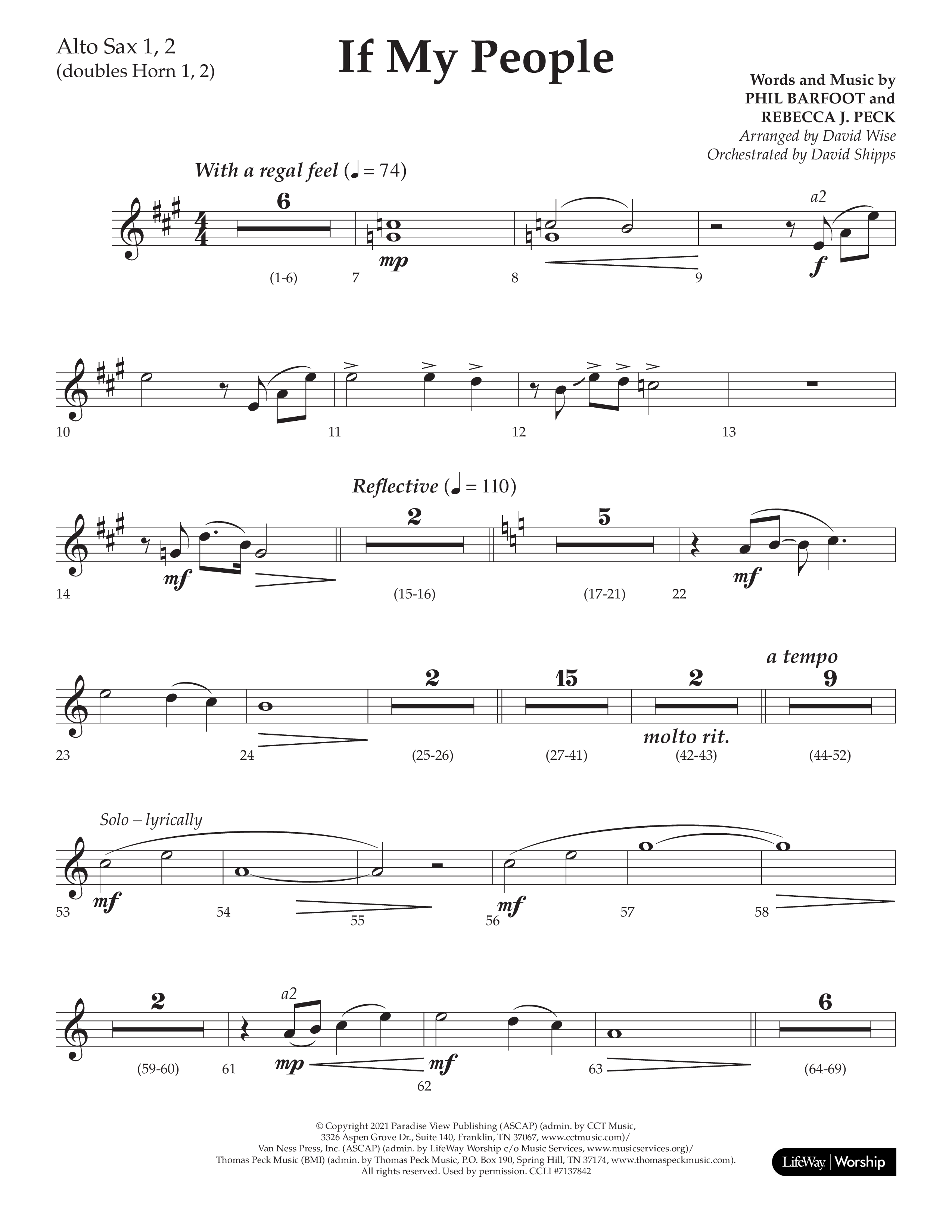 If My People (Choral Anthem SATB) Alto Sax 1/2 (Lifeway Choral / Arr. David Wise / Orch. David Shipps)