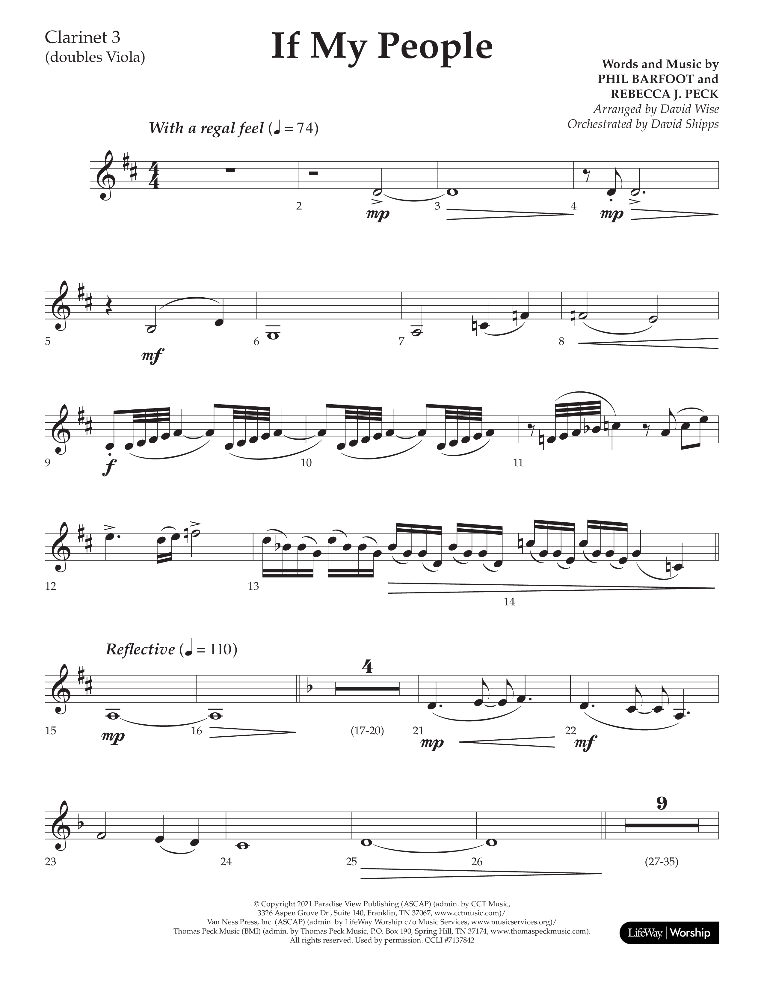 If My People (Choral Anthem SATB) Clarinet 3 (Lifeway Choral / Arr. David Wise / Orch. David Shipps)