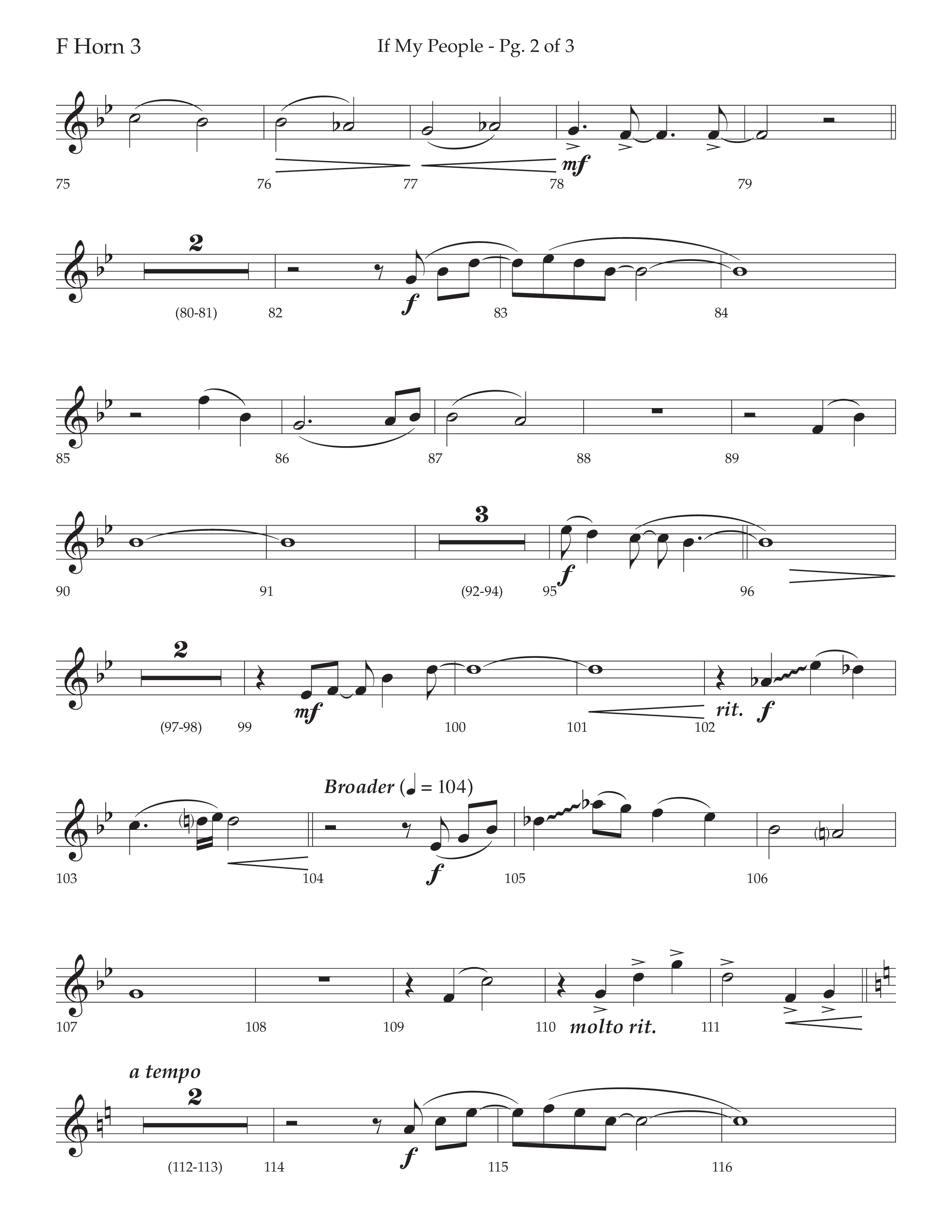 If My People (Choral Anthem SATB) French Horn 3 (Lifeway Choral / Arr. David Wise / Orch. David Shipps)