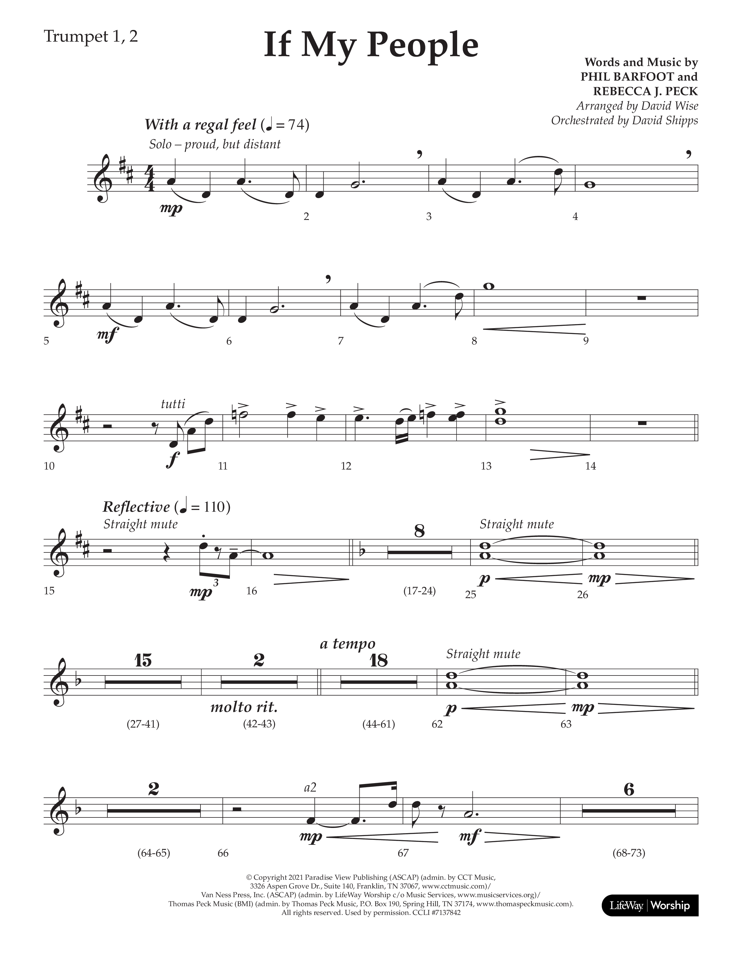 If My People (Choral Anthem SATB) Trumpet 1,2 (Lifeway Choral / Arr. David Wise / Orch. David Shipps)