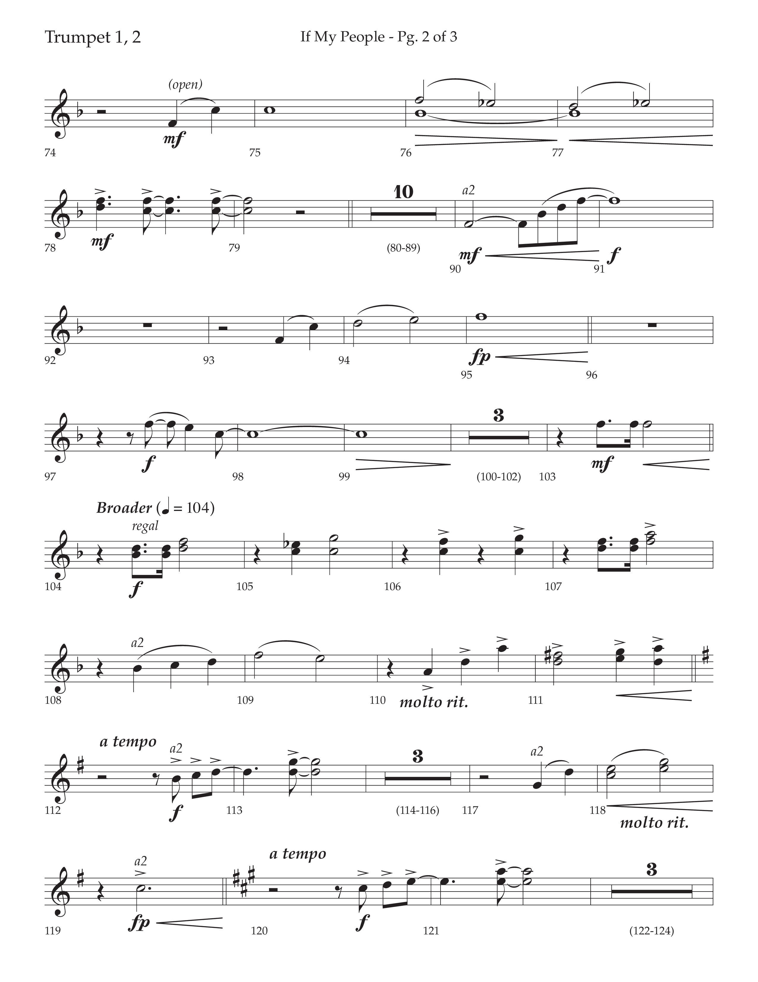 If My People (Choral Anthem SATB) Trumpet 1,2 (Lifeway Choral / Arr. David Wise / Orch. David Shipps)