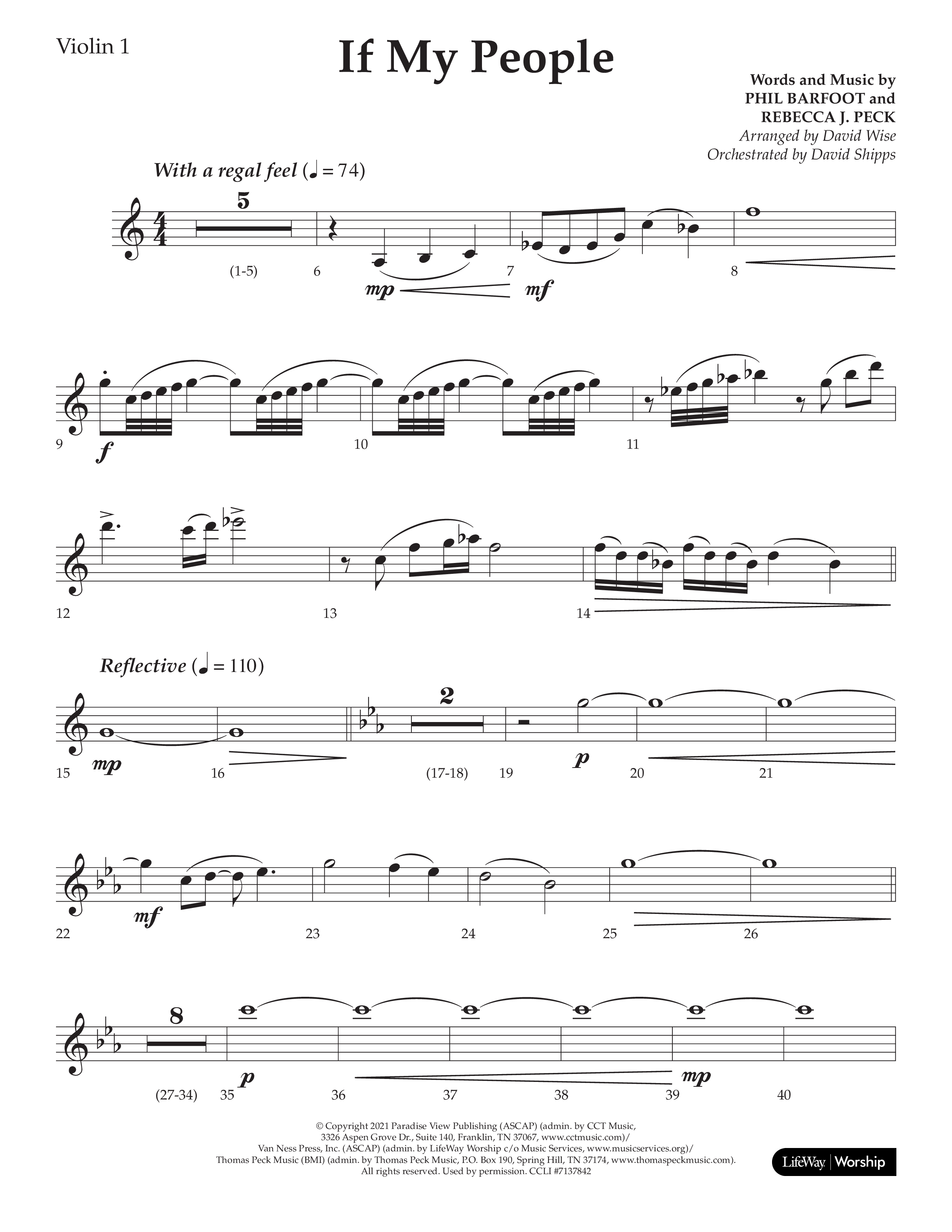 If My People (Choral Anthem SATB) Violin 1 (Lifeway Choral / Arr. David Wise / Orch. David Shipps)