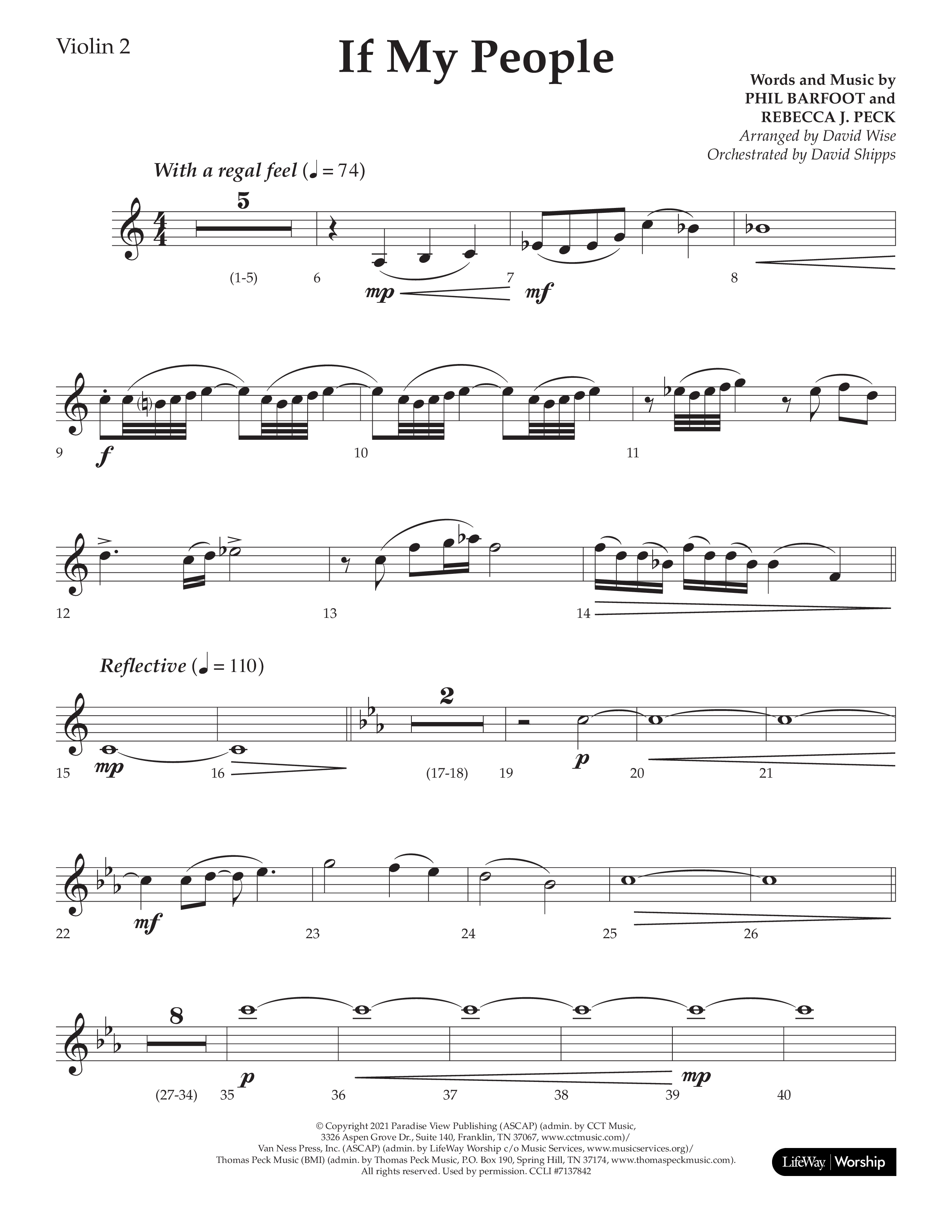 If My People (Choral Anthem SATB) Violin 2 (Lifeway Choral / Arr. David Wise / Orch. David Shipps)