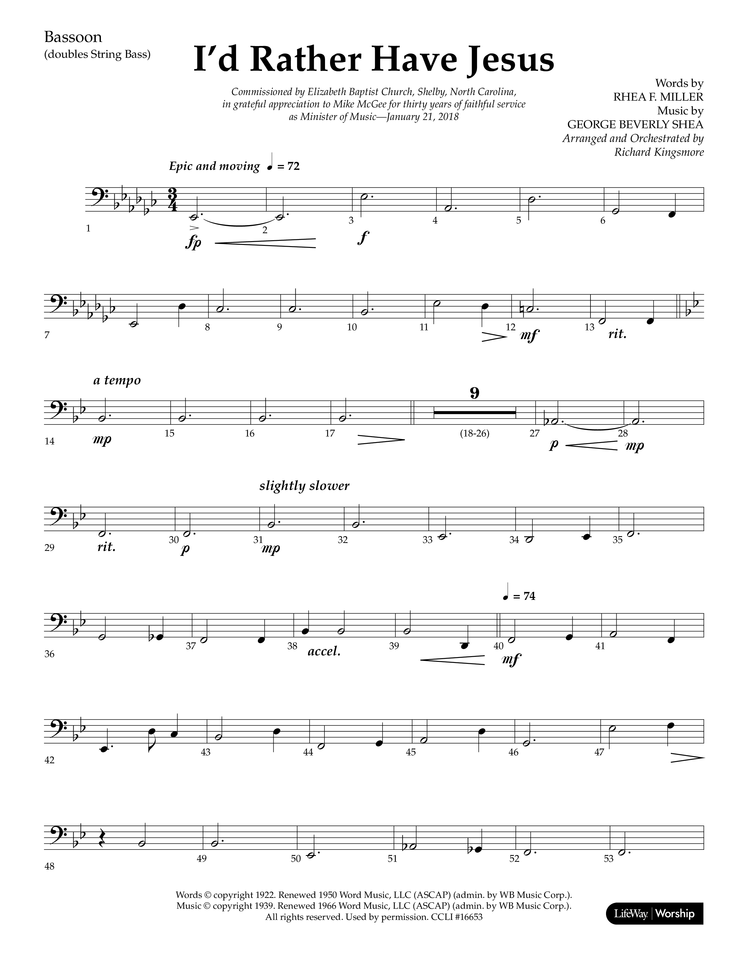 I'd Rather Have Jesus (Choral Anthem SATB) Bassoon (Lifeway Choral / Arr. Richard Kingsmore)