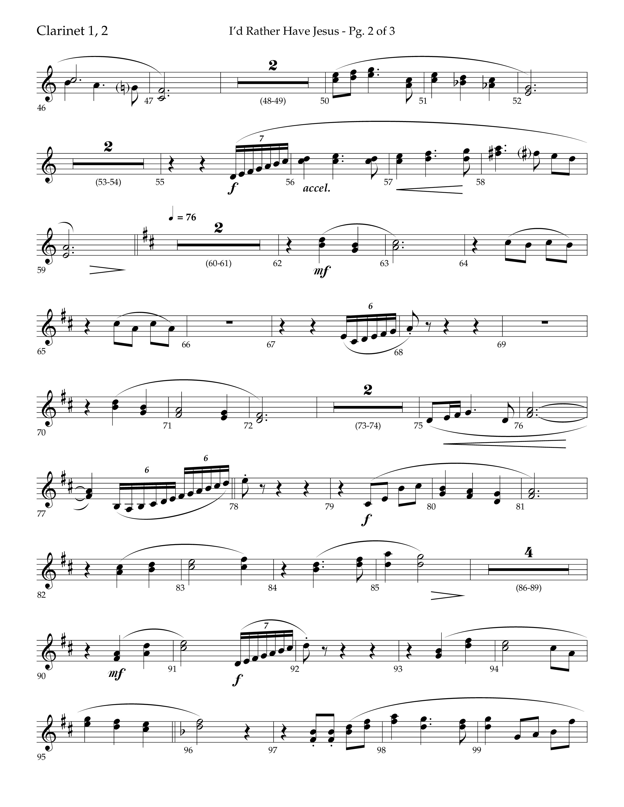 I'd Rather Have Jesus (Choral Anthem SATB) Clarinet 1/2 (Lifeway Choral / Arr. Richard Kingsmore)