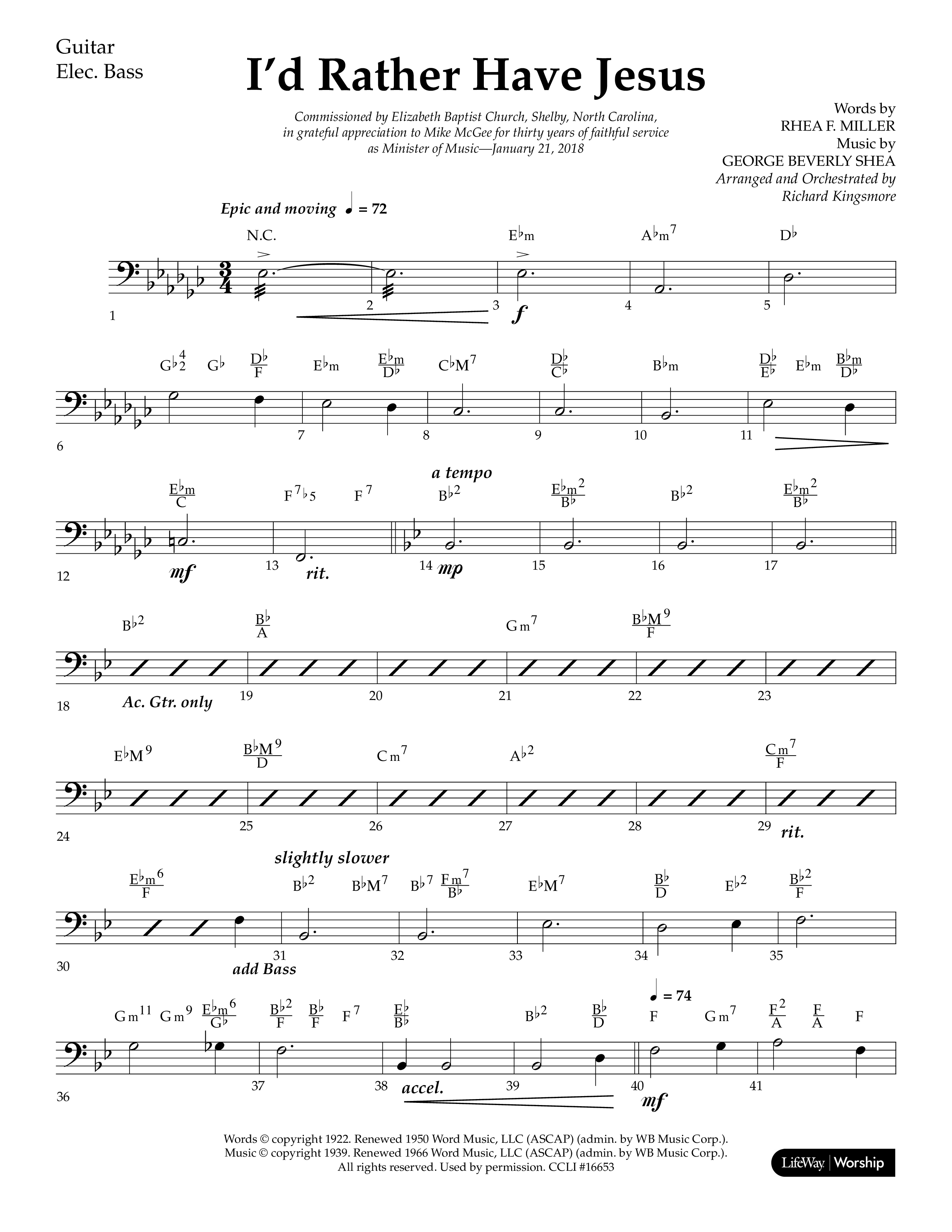 I'd Rather Have Jesus (Choral Anthem SATB) Guitar (Lifeway Choral / Arr. Richard Kingsmore)