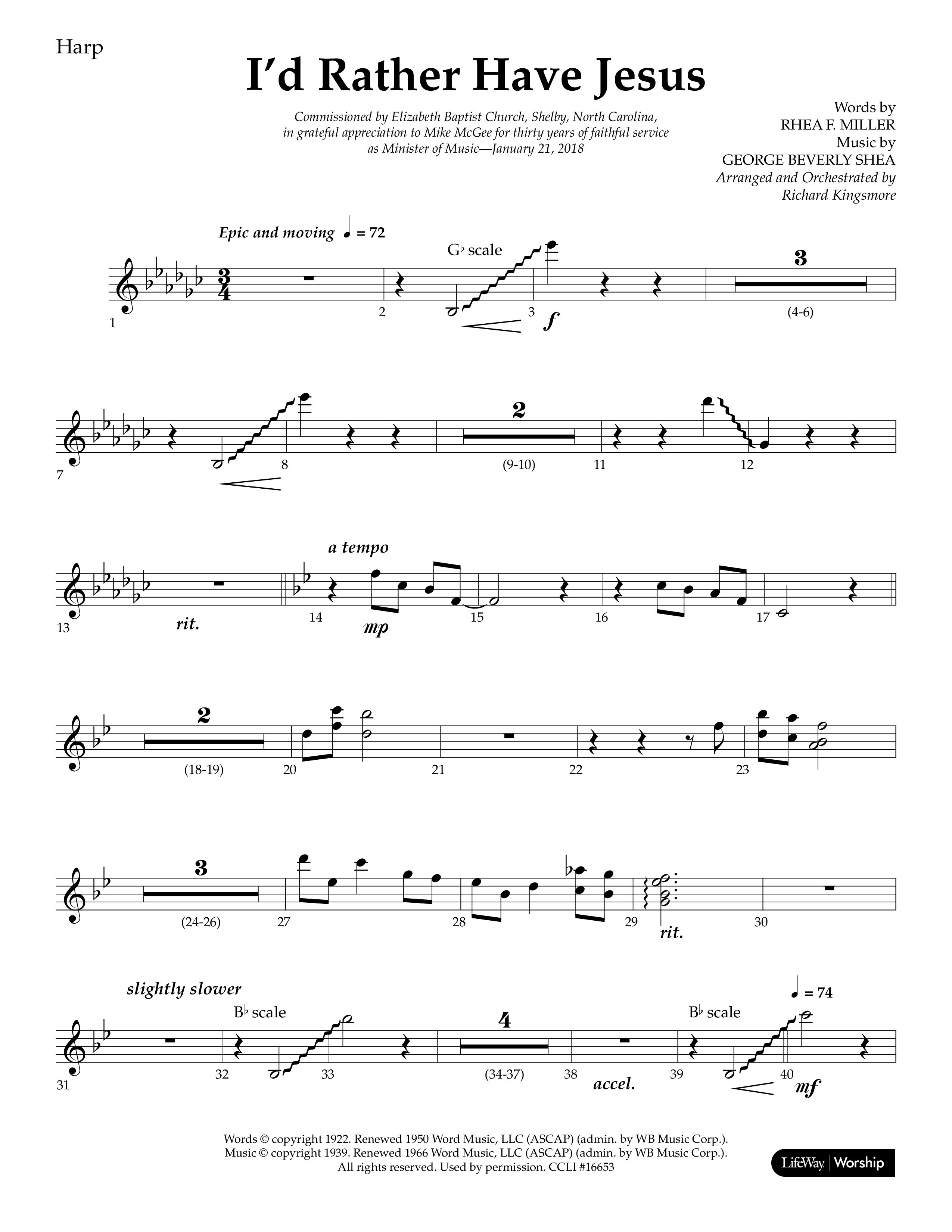 I'd Rather Have Jesus (Choral Anthem SATB) Harp (Lifeway Choral / Arr. Richard Kingsmore)