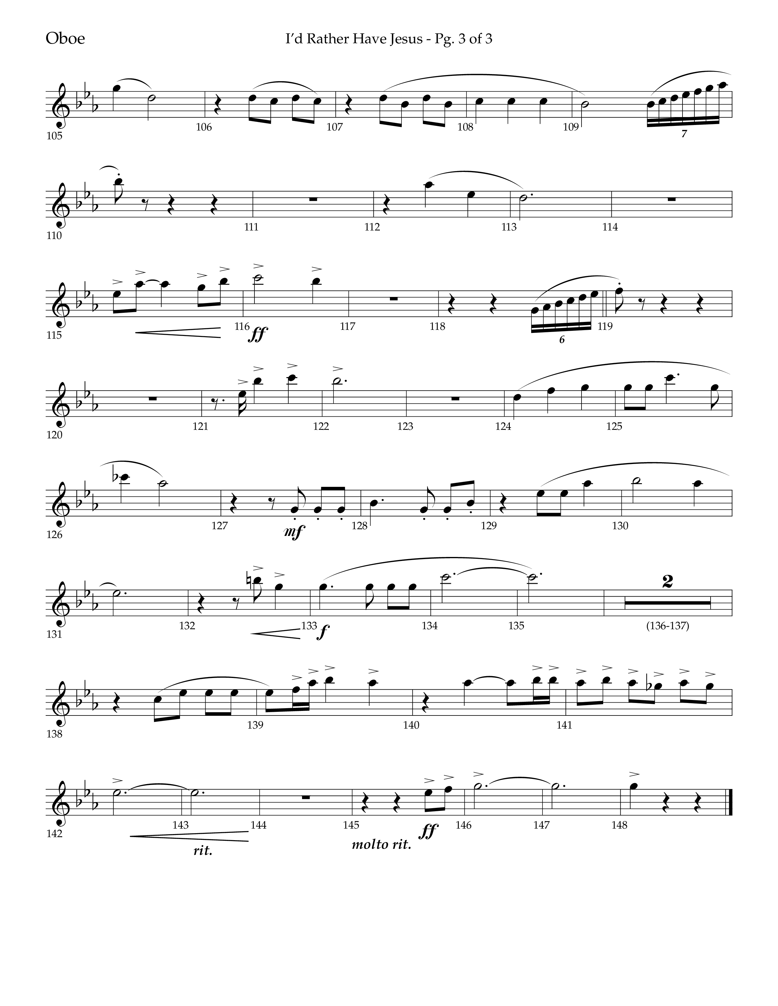 I'd Rather Have Jesus (Choral Anthem SATB) Oboe (Lifeway Choral / Arr. Richard Kingsmore)