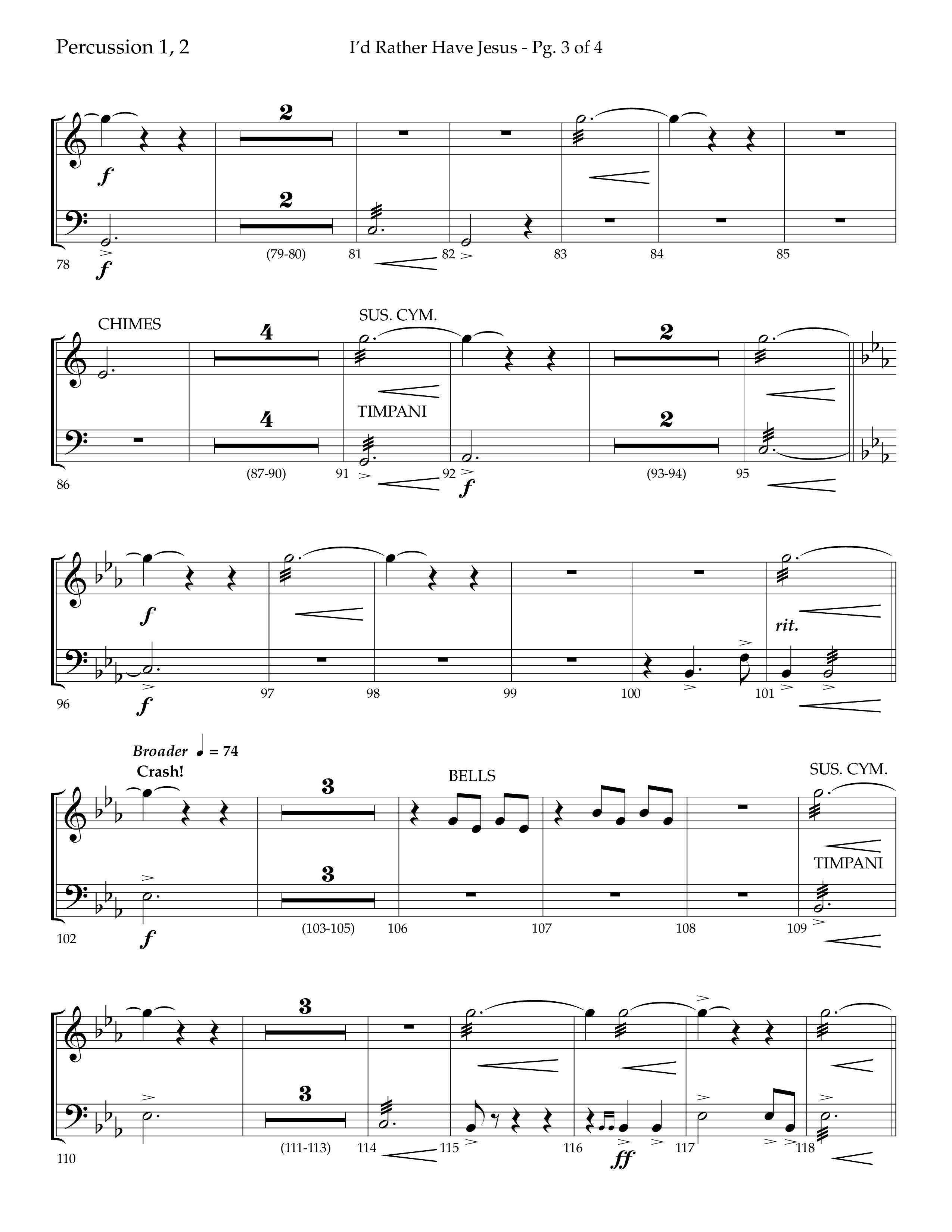 I'd Rather Have Jesus (Choral Anthem SATB) Percussion 1/2 (Lifeway Choral / Arr. Richard Kingsmore)