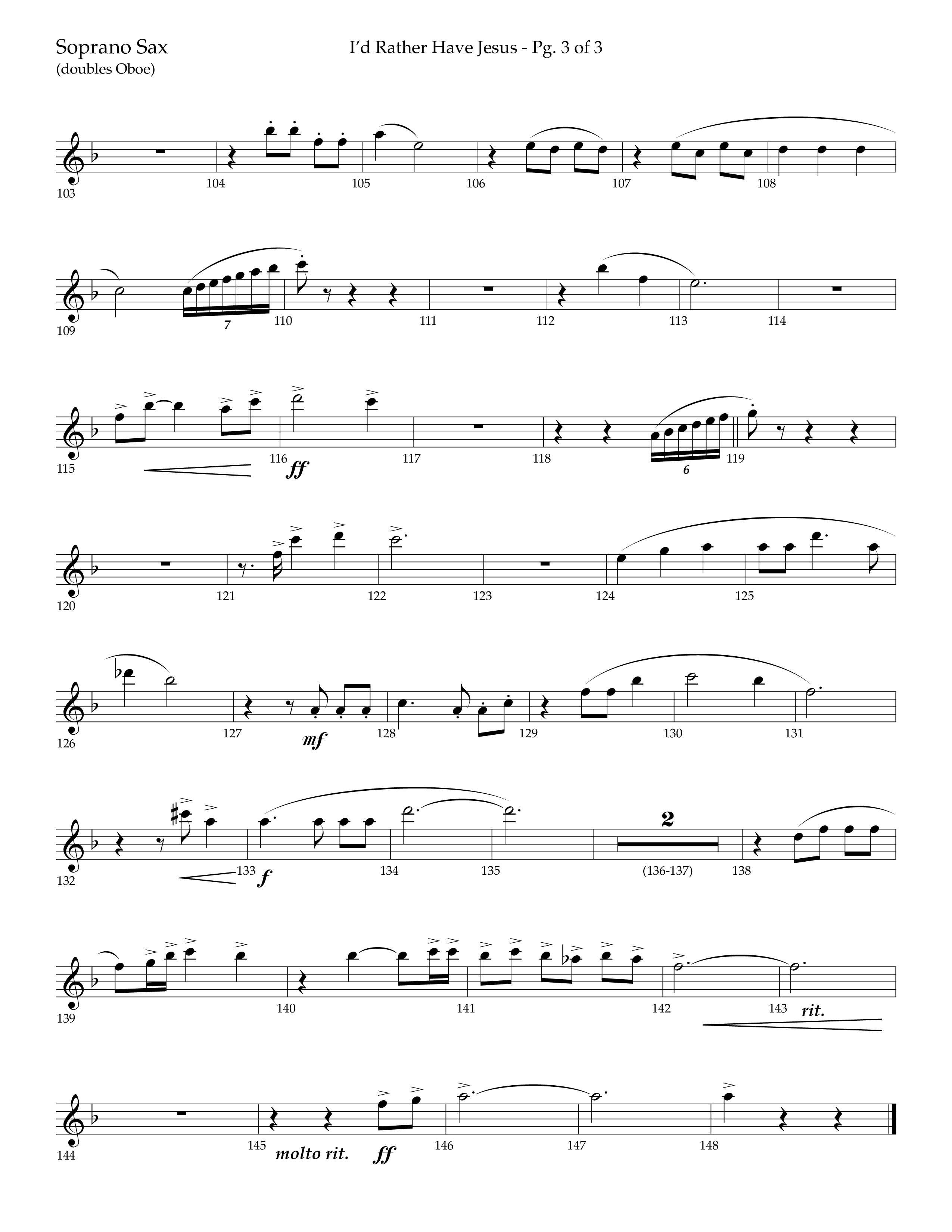 I'd Rather Have Jesus (Choral Anthem SATB) Soprano Sax (Lifeway Choral / Arr. Richard Kingsmore)