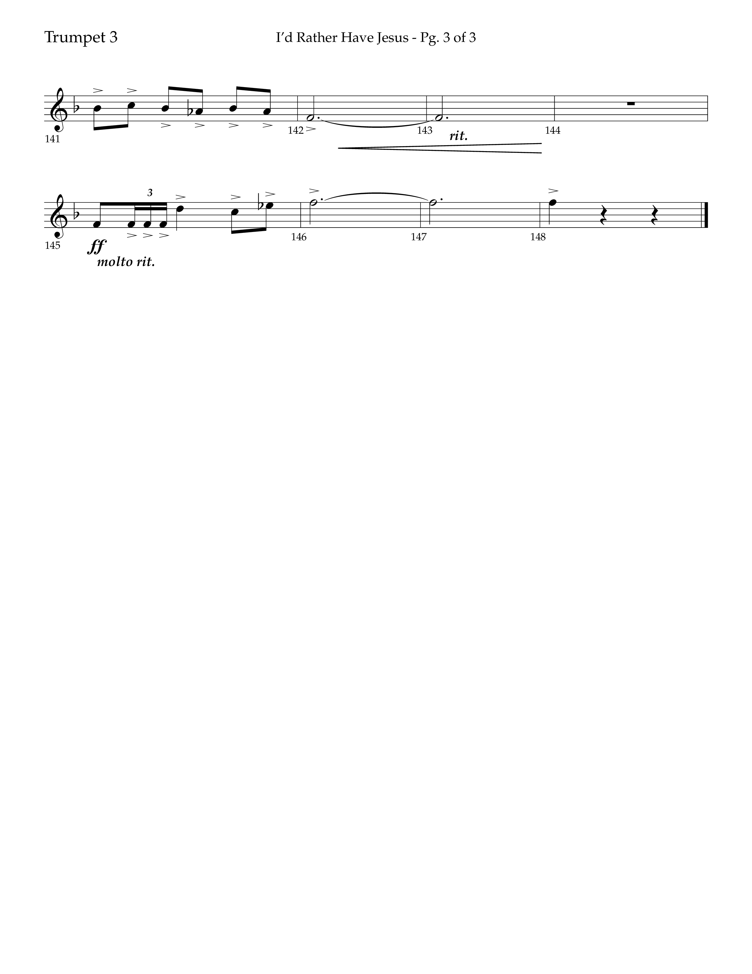 I'd Rather Have Jesus (Choral Anthem SATB) Trumpet 3 (Lifeway Choral / Arr. Richard Kingsmore)