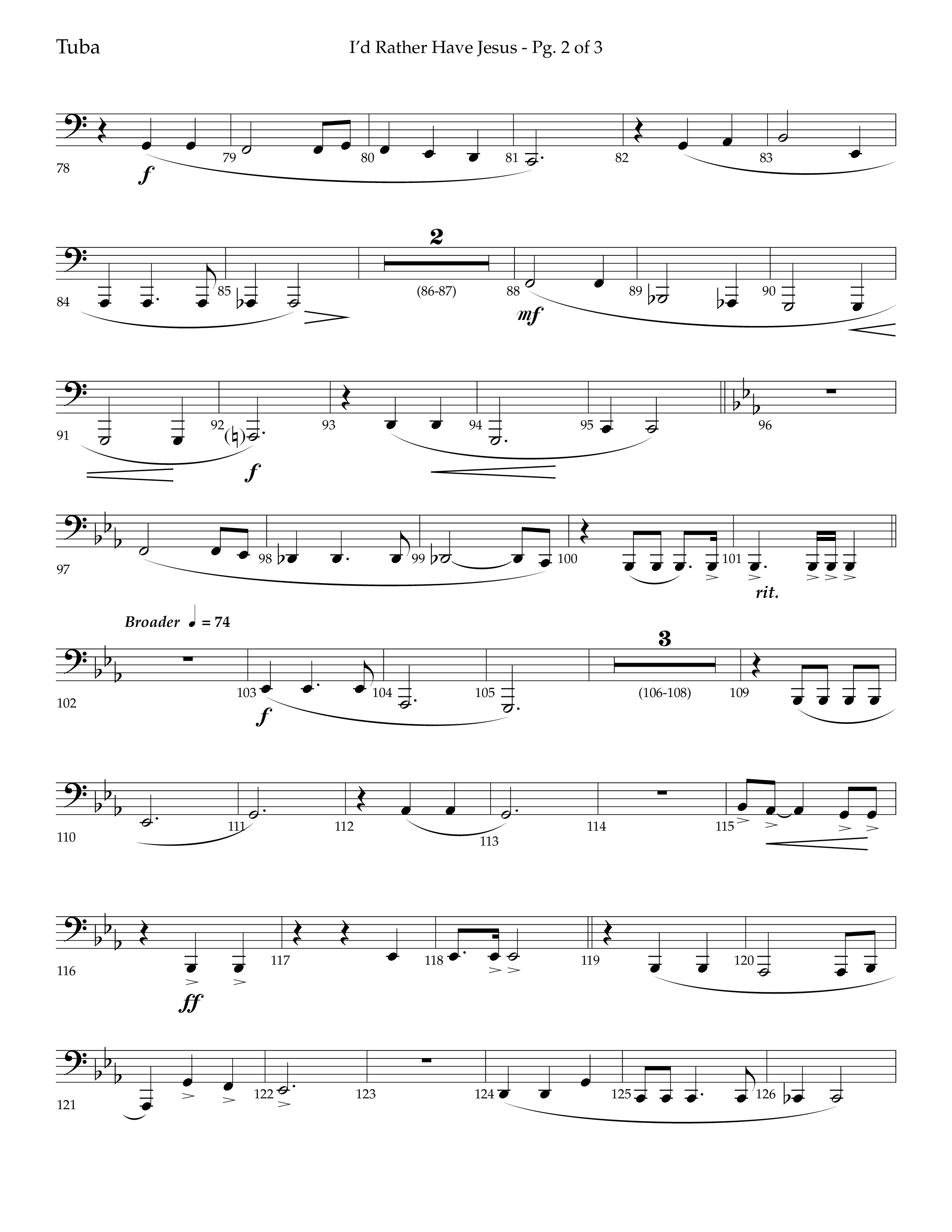 I'd Rather Have Jesus (Choral Anthem SATB) Tuba (Lifeway Choral / Arr. Richard Kingsmore)