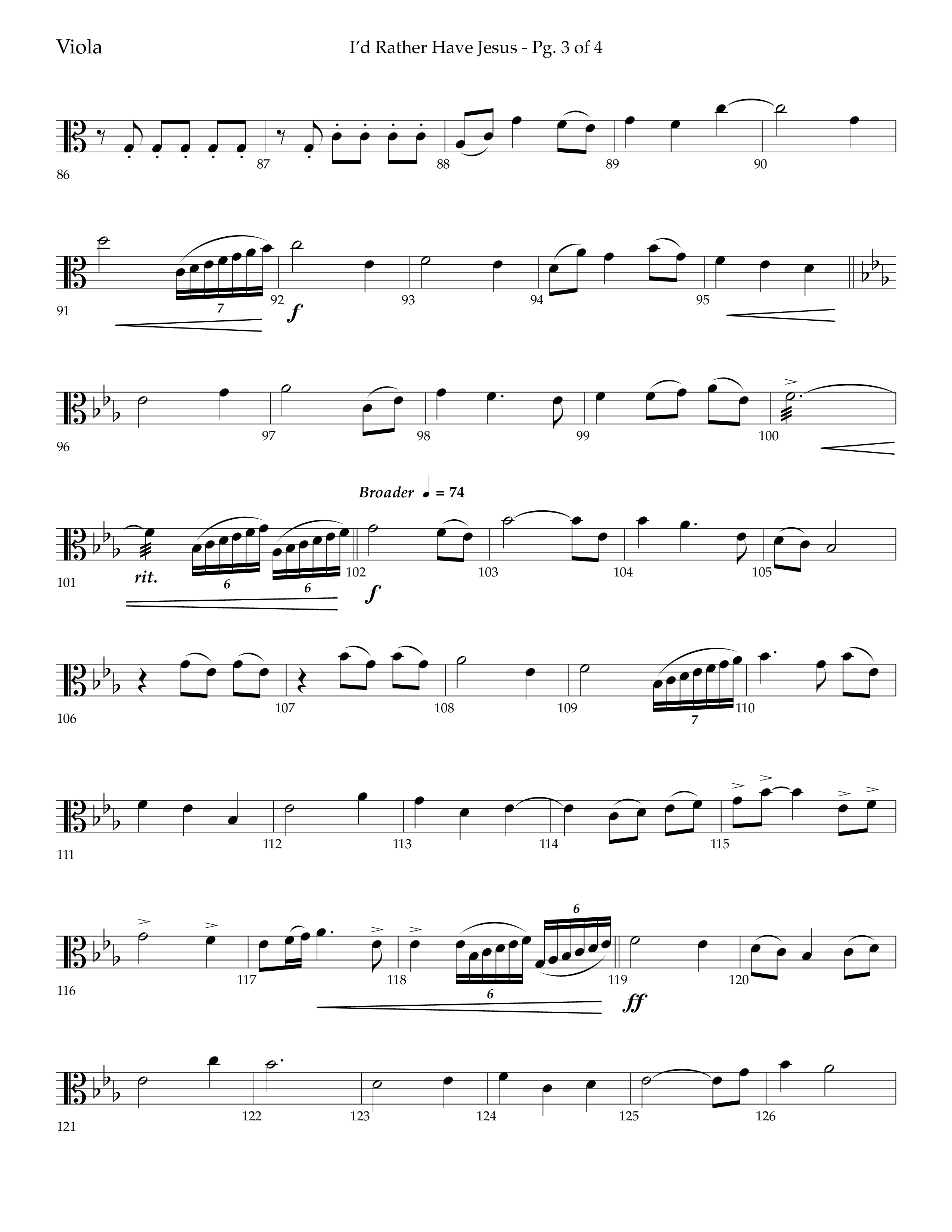 I'd Rather Have Jesus (Choral Anthem SATB) Viola (Lifeway Choral / Arr. Richard Kingsmore)