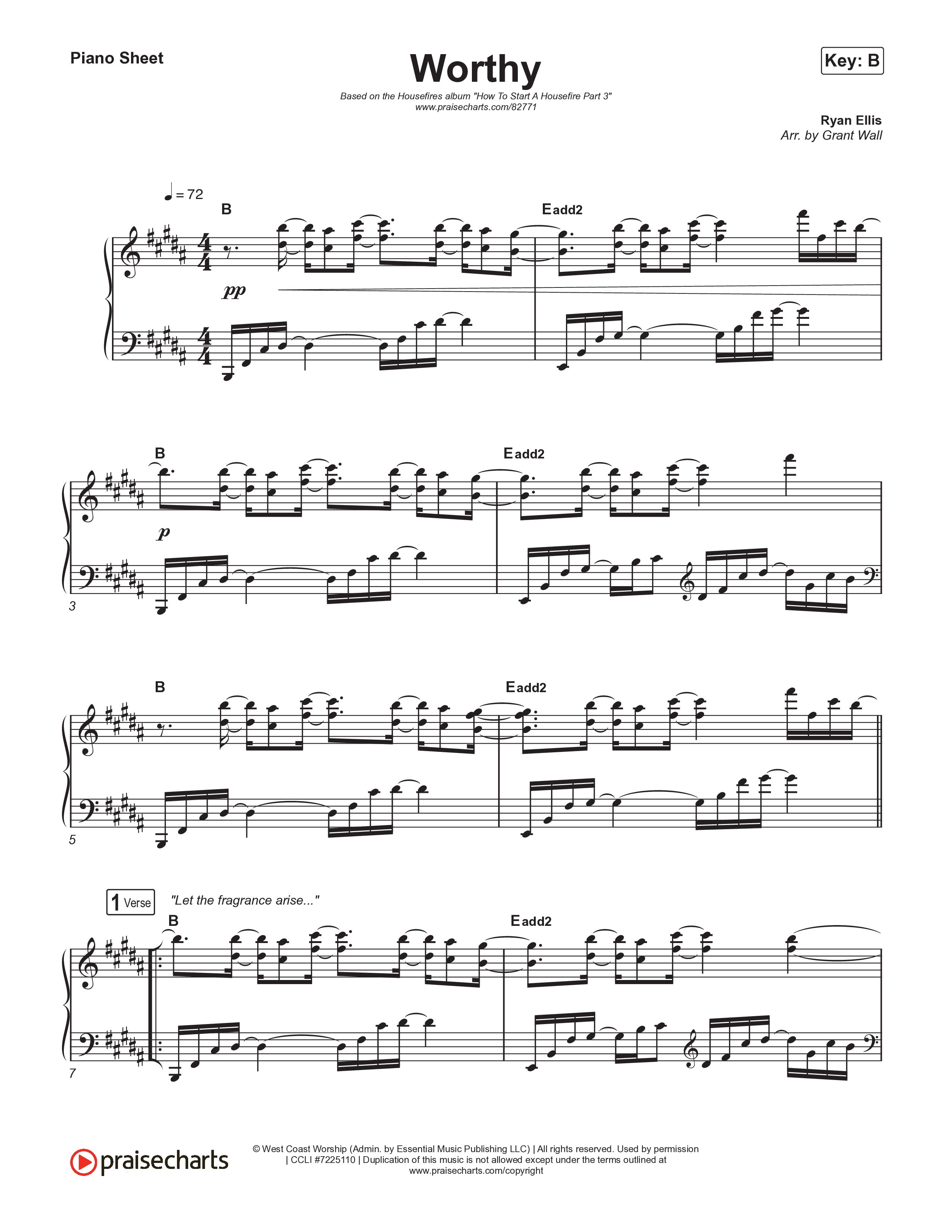 Worthy Piano Sheet (Housefires / Ryan Ellis)