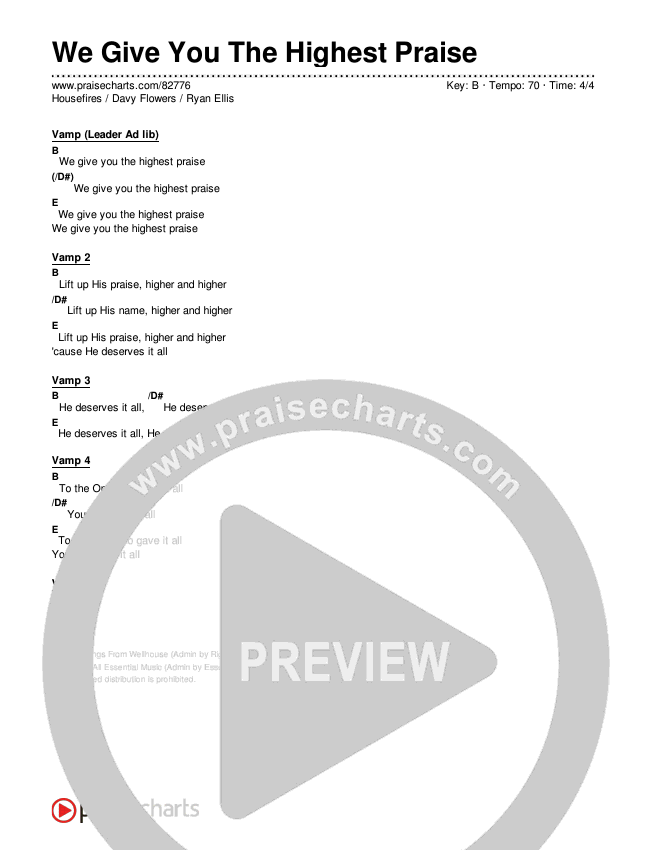 We Give You The Highest Praise Chords & Lyrics (Housefires / Davy Flowers / Ryan Ellis)