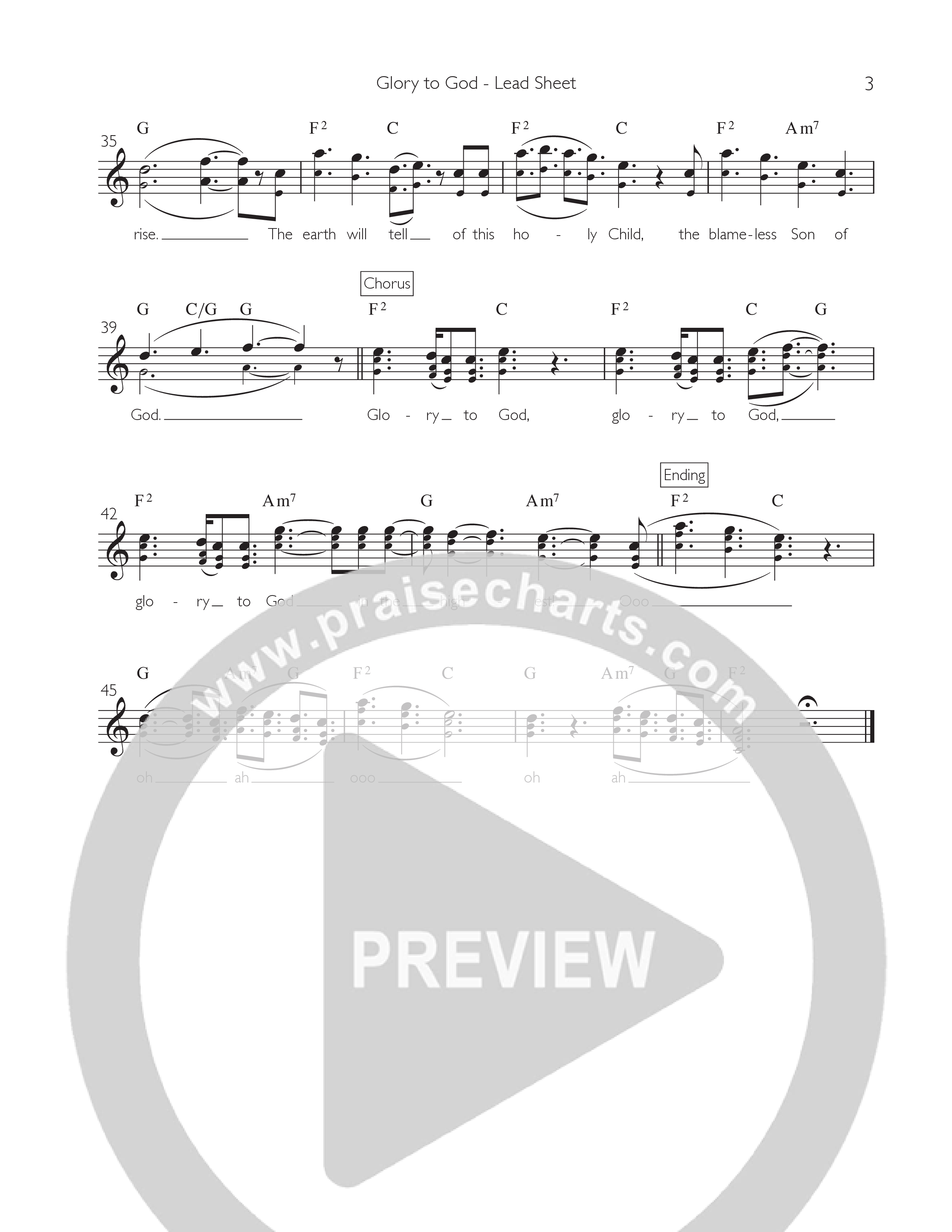 Glory To God Lead Sheet (Willamette Music)