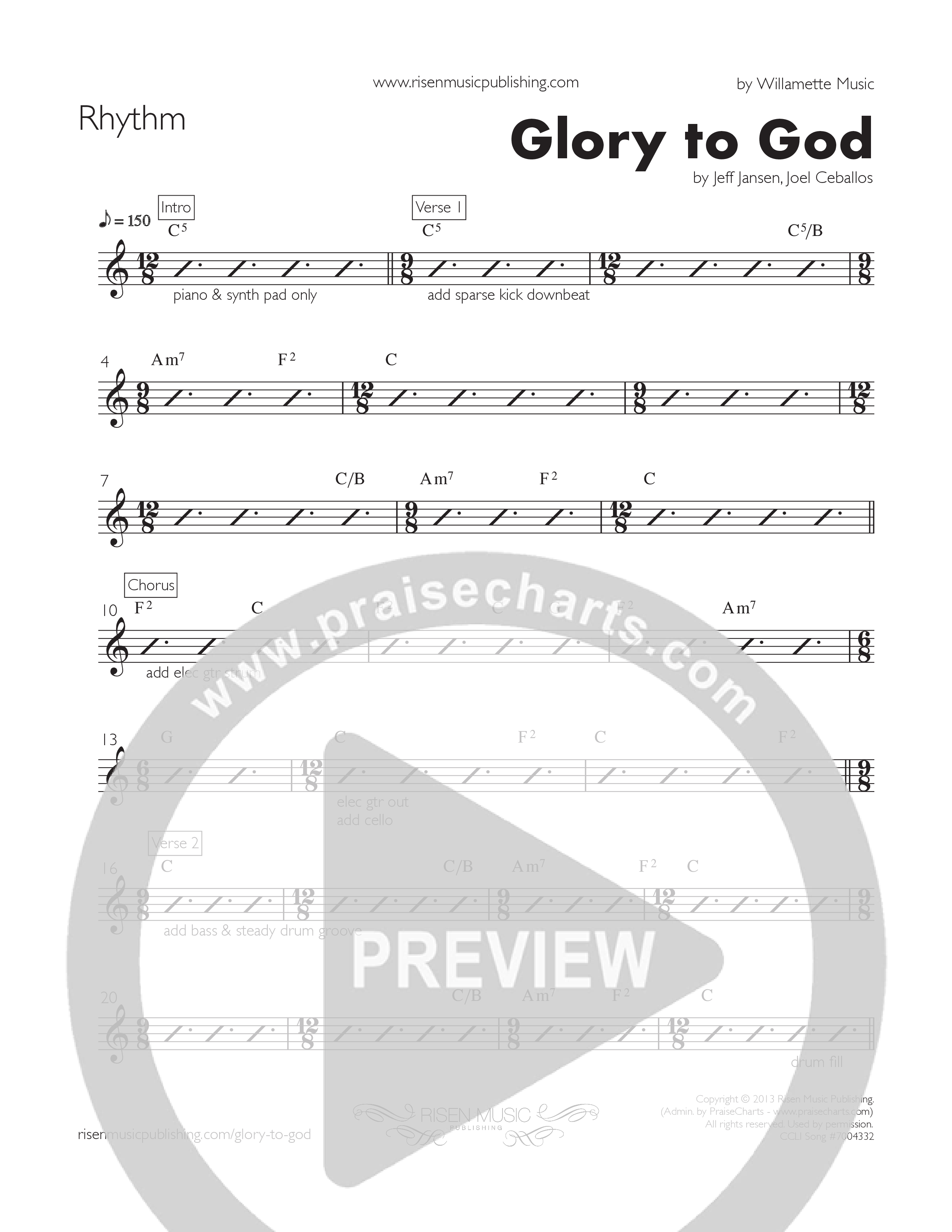 Glory To God Rhythm Chart (Willamette Music)