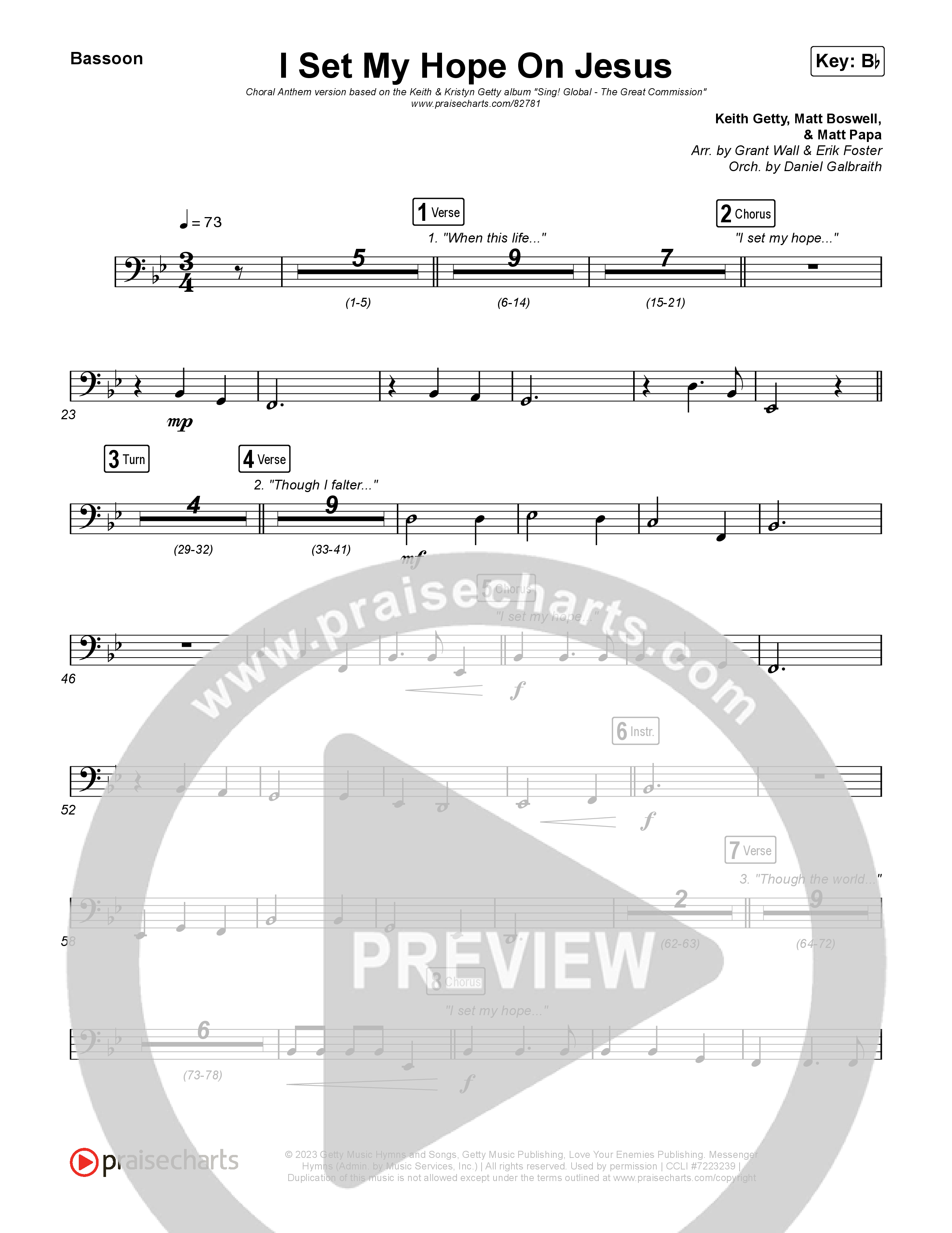 I Set My Hope (Hymn For A Deconstructing Friend) (Choral Anthem SATB) Bassoon (Keith & Kristyn Getty / Arr. Erik Foster)