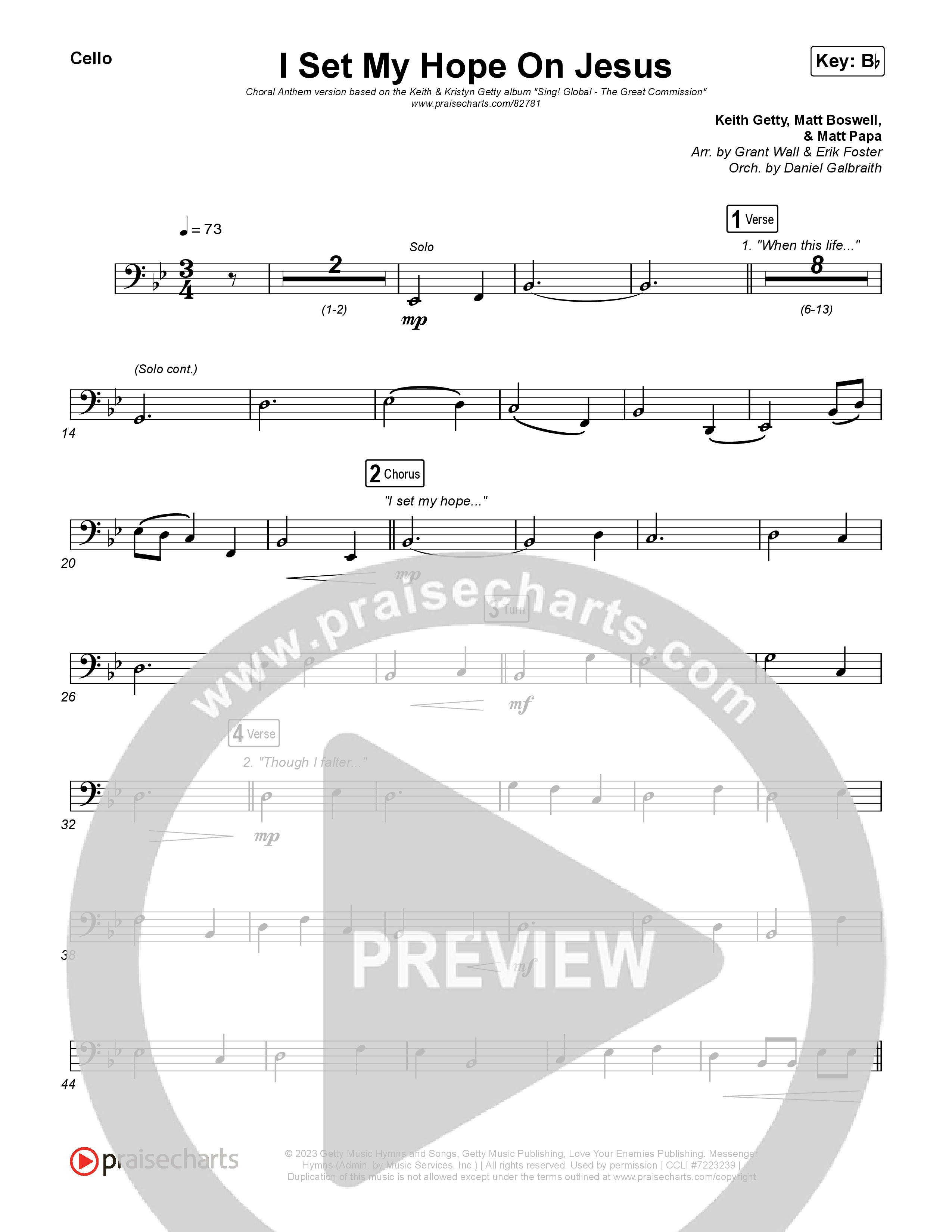 I Set My Hope (Hymn For A Deconstructing Friend) (Choral Anthem SATB) Cello (Keith & Kristyn Getty / Arr. Erik Foster)