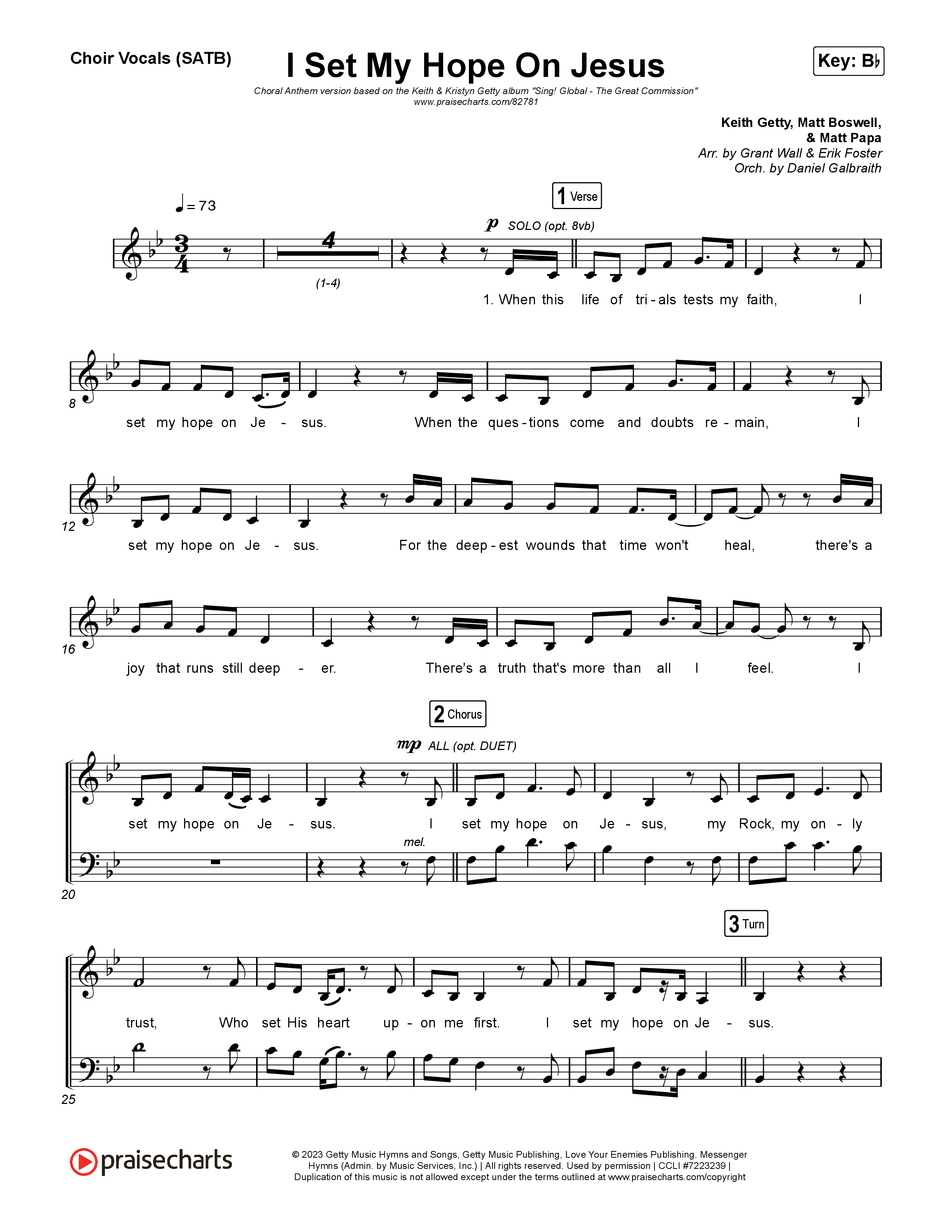 I Set My Hope (Hymn For A Deconstructing Friend) (Choral Anthem SATB) Choir Sheet (SATB) (Keith & Kristyn Getty / Arr. Erik Foster)