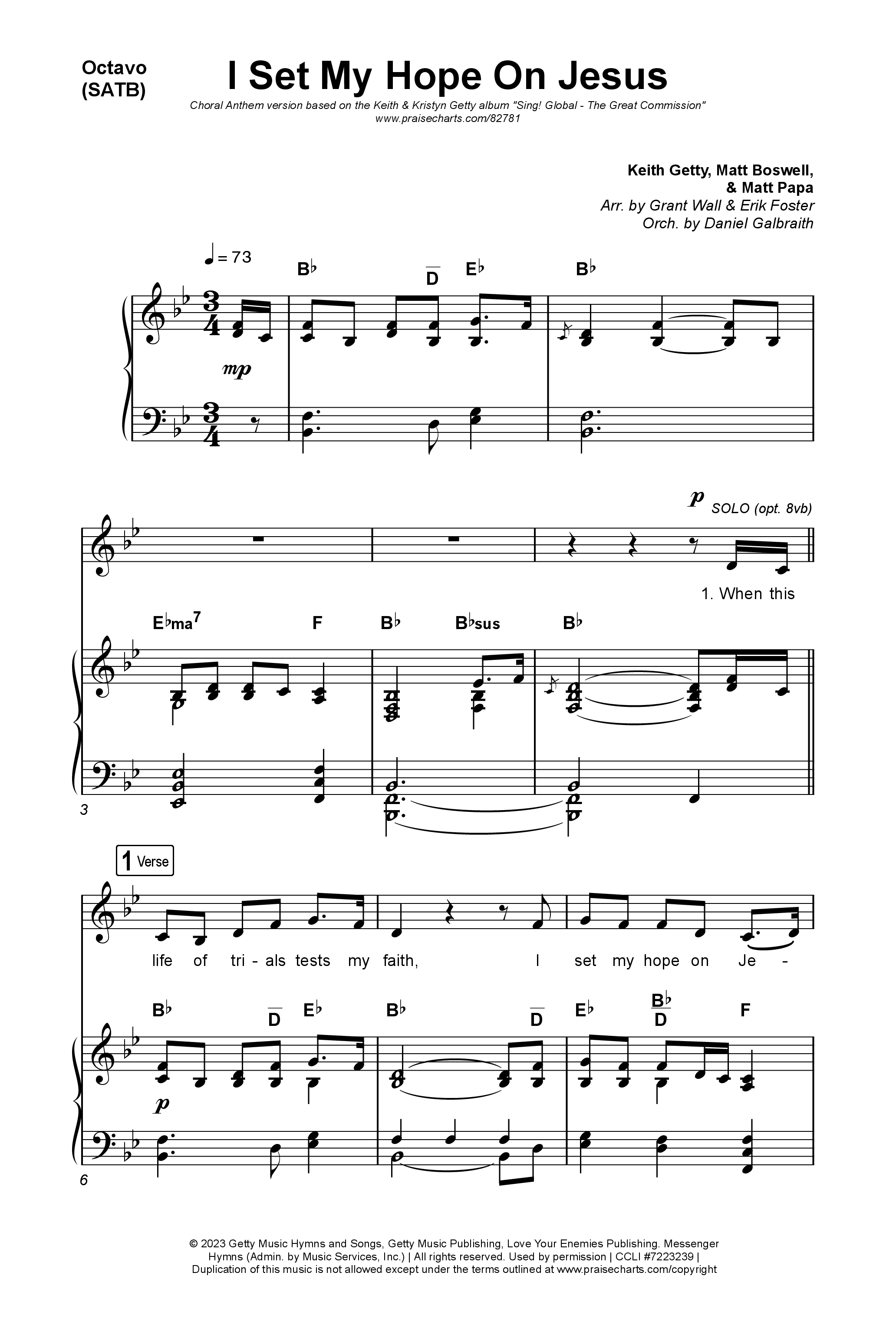 I Set My Hope (Hymn For A Deconstructing Friend) (Choral Anthem SATB) Octavo (SATB & Pno) (Keith & Kristyn Getty / Arr. Erik Foster)