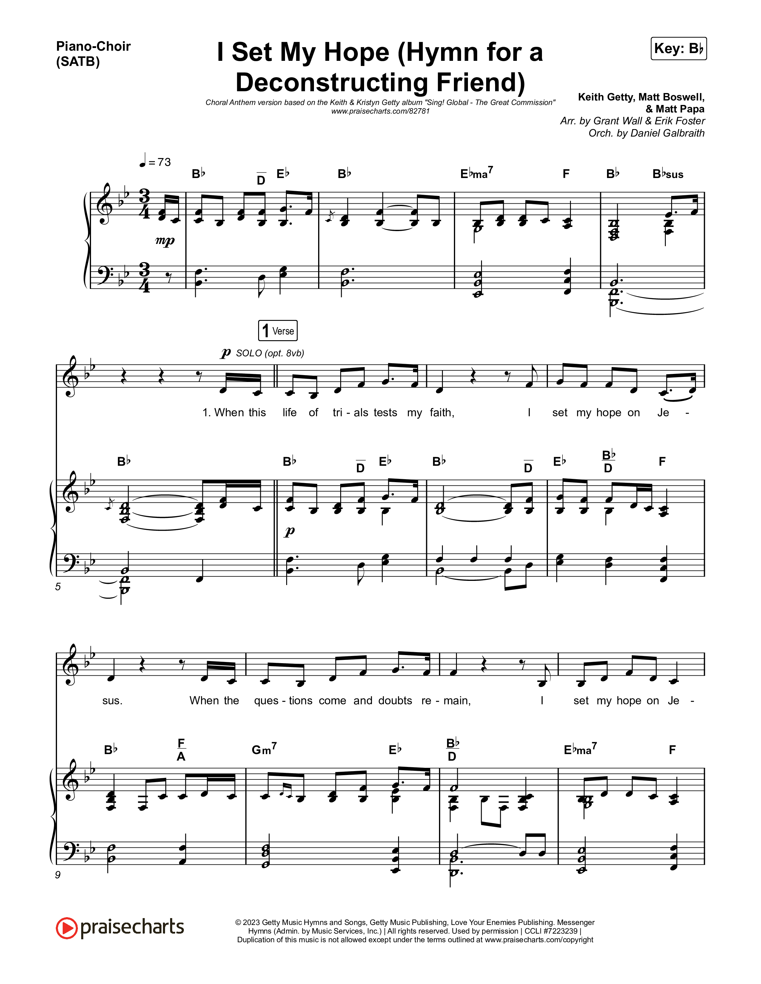 I Set My Hope (Hymn for a Deconstructing Friend) (Choral Anthem SATB) Piano/Vocal (SATB) (Keith & Kristyn Getty / Arr. Erik Foster)
