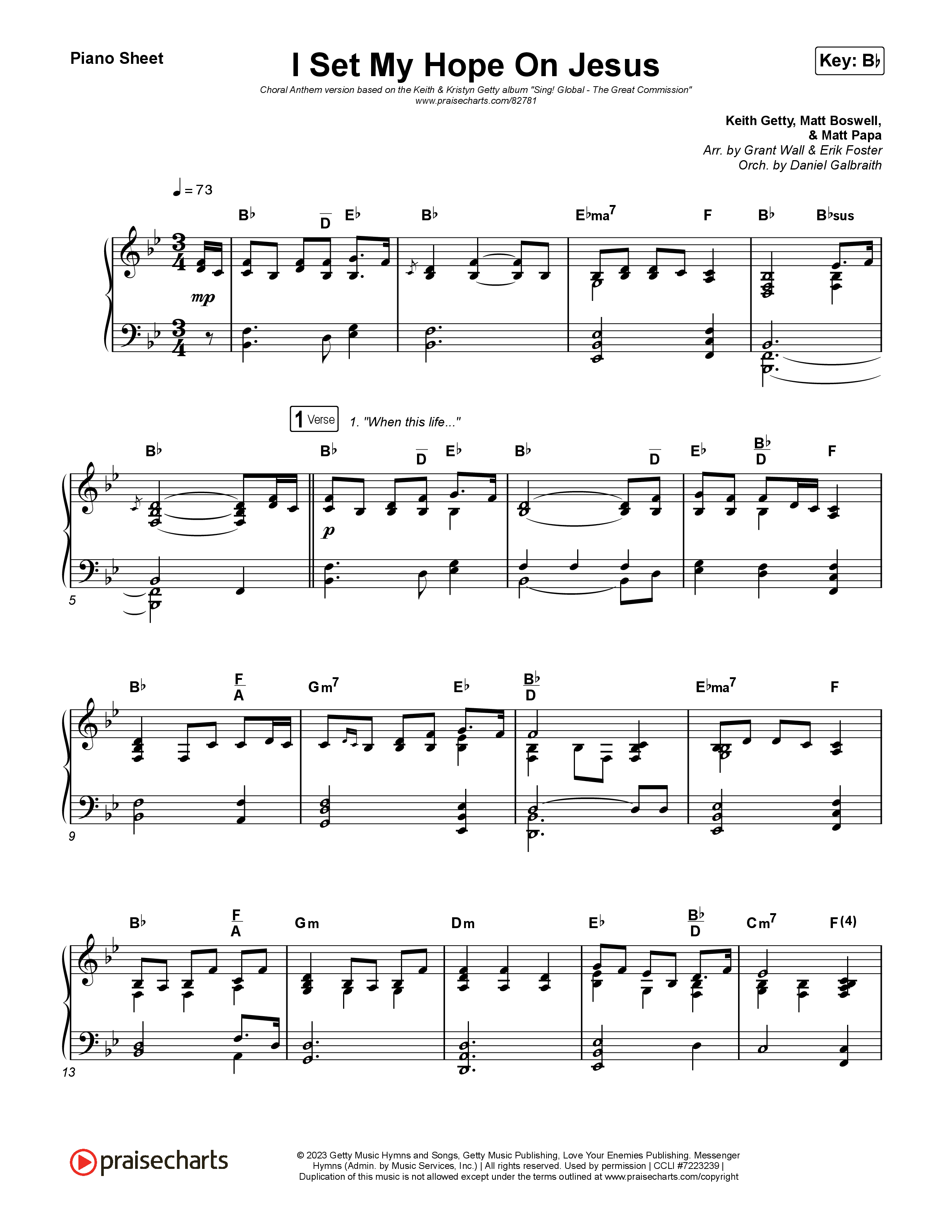 I Set My Hope (Hymn For A Deconstructing Friend) (Choral Anthem SATB) Piano Sheet (Keith & Kristyn Getty / Arr. Erik Foster)