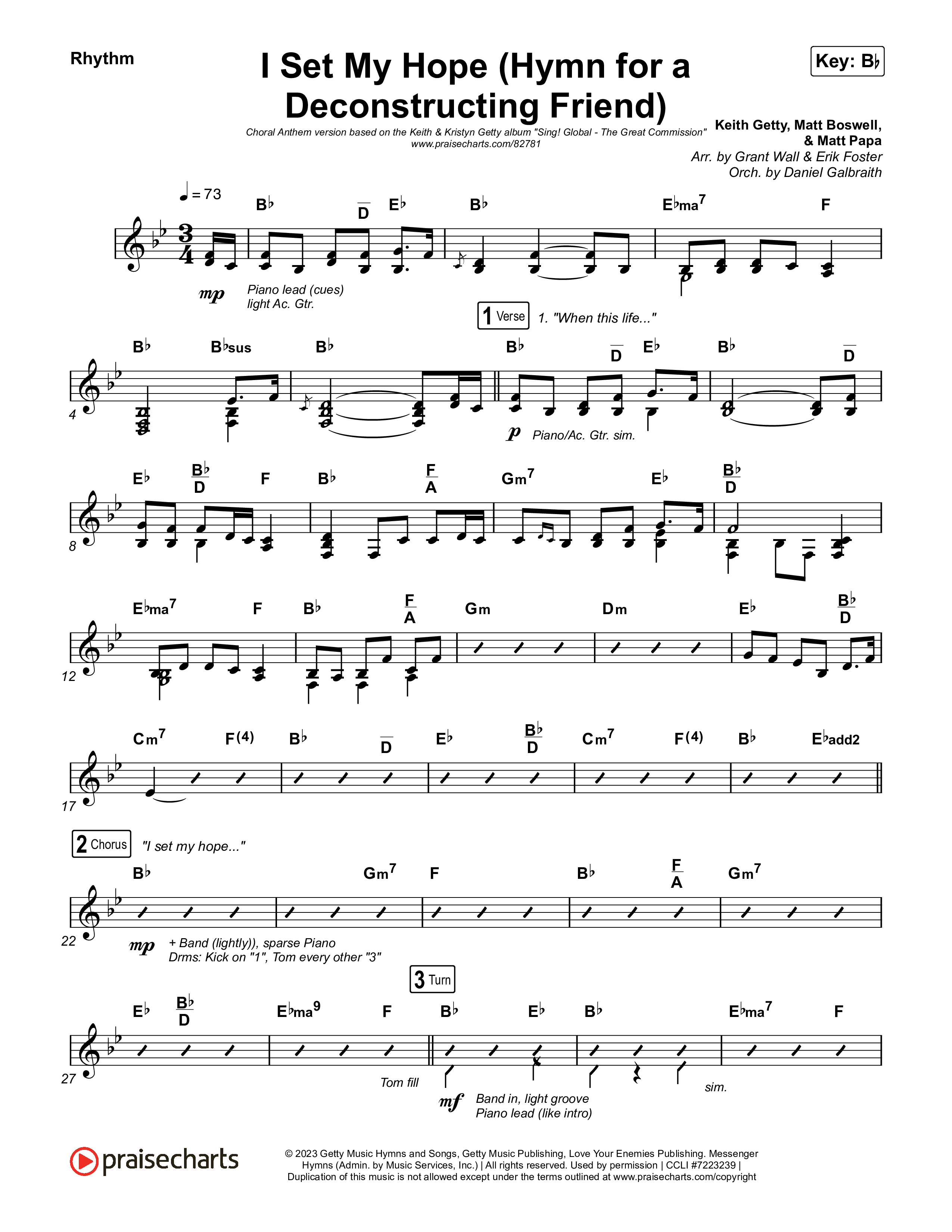 I Set My Hope (Hymn for a Deconstructing Friend) (Choral Anthem SATB) Rhythm Chart (Keith & Kristyn Getty / Arr. Erik Foster)