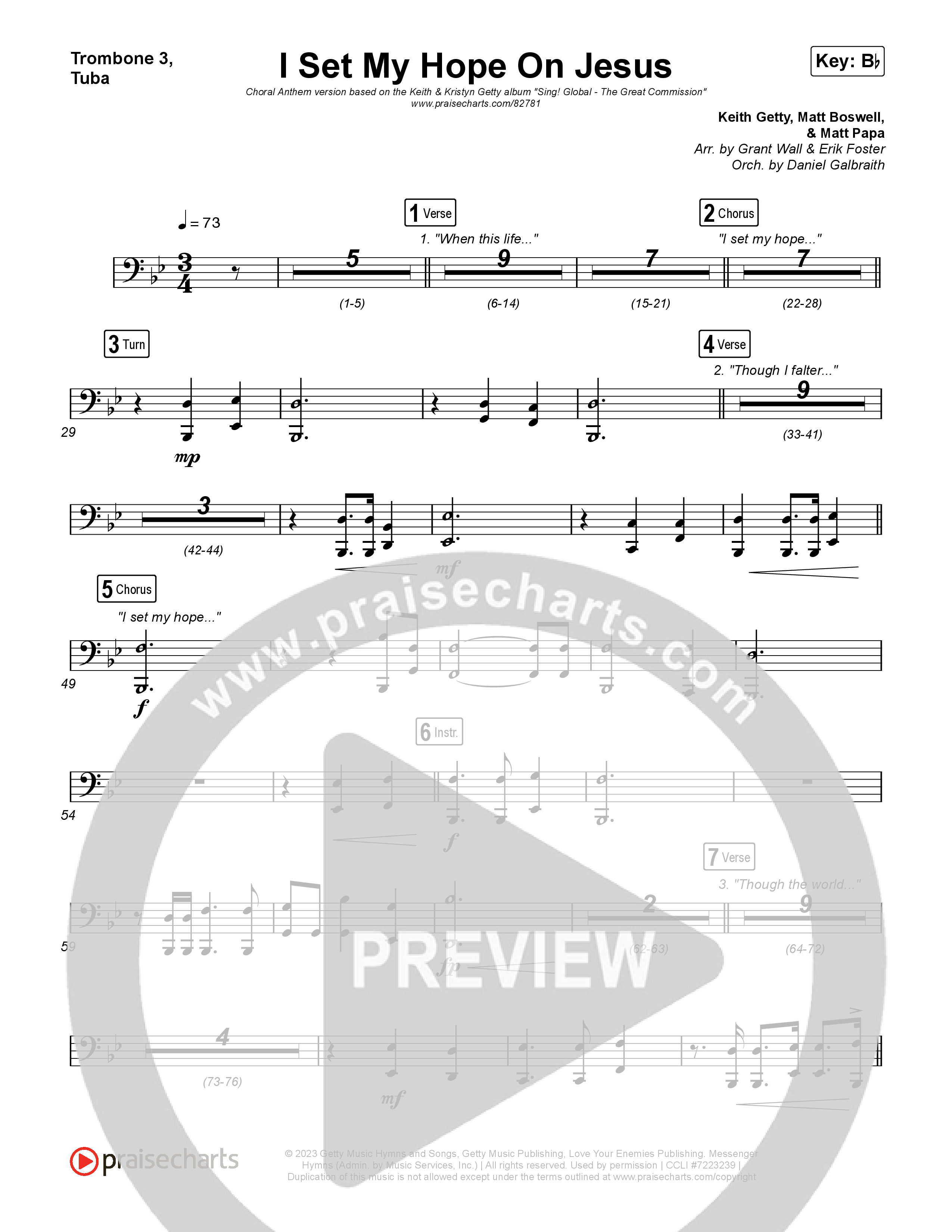 I Set My Hope (Hymn For A Deconstructing Friend) (Choral Anthem SATB) Trombone 3/Tuba (Keith & Kristyn Getty / Arr. Erik Foster)