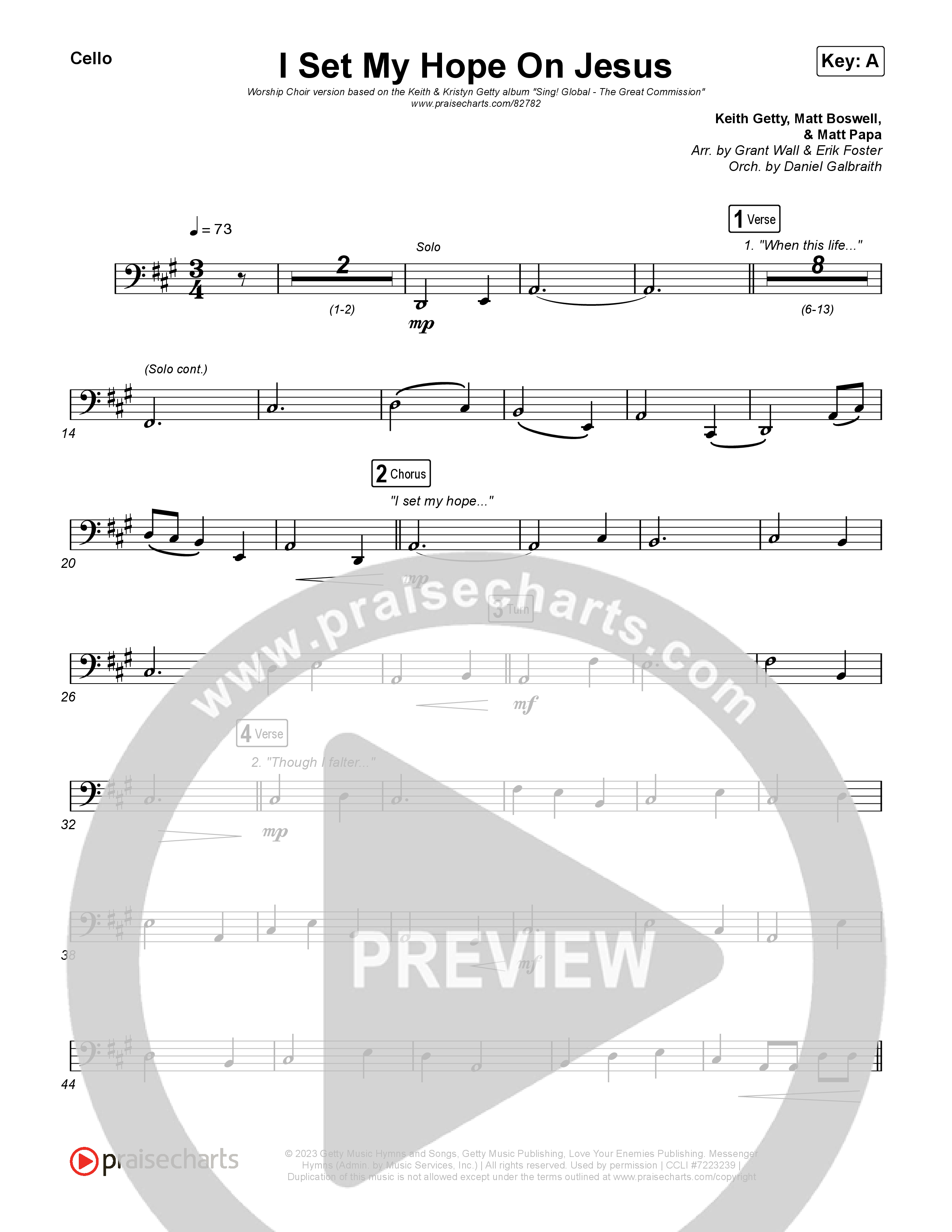 I Set My Hope (Hymn For A Deconstructing Friend) (Worship Choir/SAB) Cello (Keith & Kristyn Getty / Arr. Erik Foster)