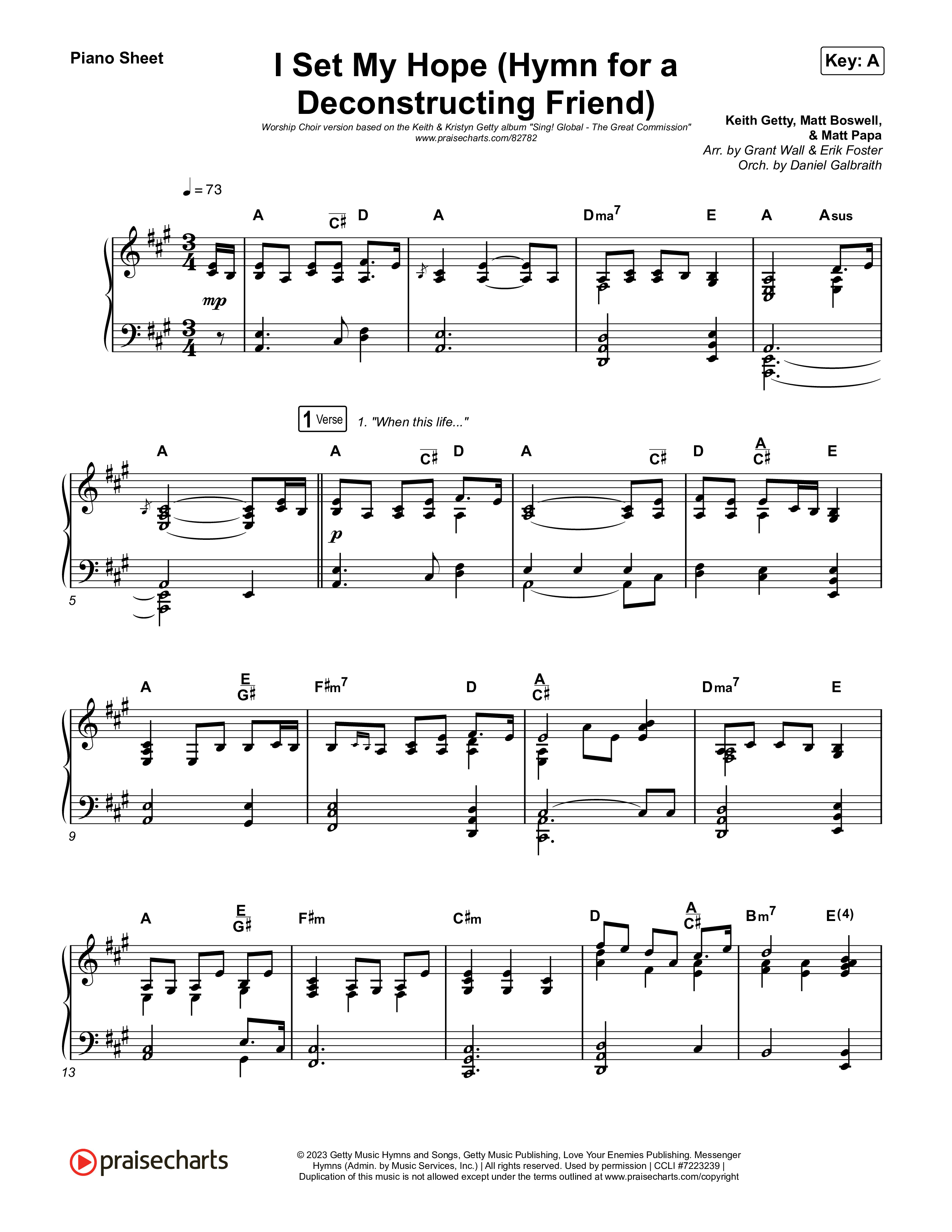 I Set My Hope (Hymn for a Deconstructing Friend) (Worship Choir/SAB) Piano Sheet (Keith & Kristyn Getty / Arr. Erik Foster)
