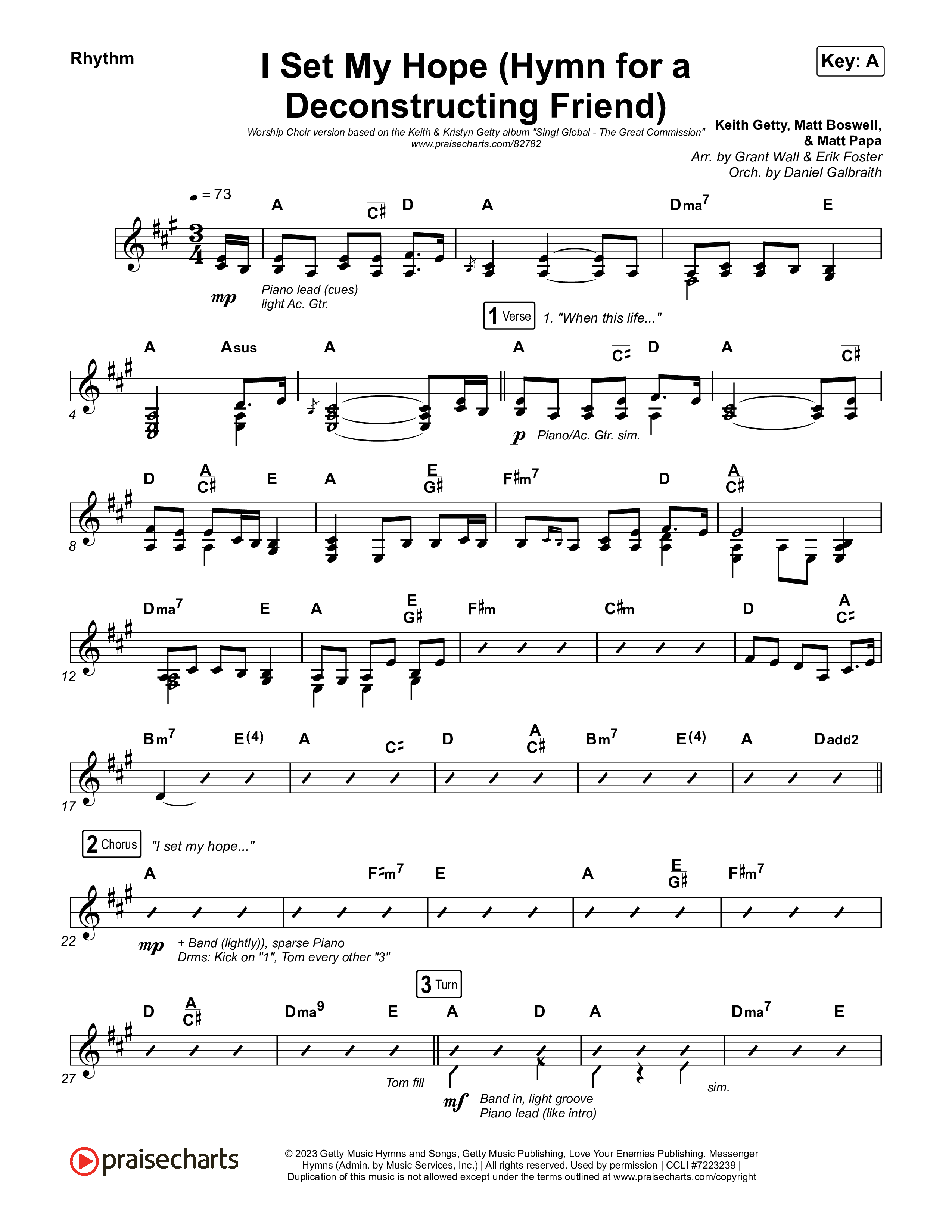 I Set My Hope (Hymn for a Deconstructing Friend) (Worship Choir/SAB) Rhythm Chart (Keith & Kristyn Getty / Arr. Erik Foster)