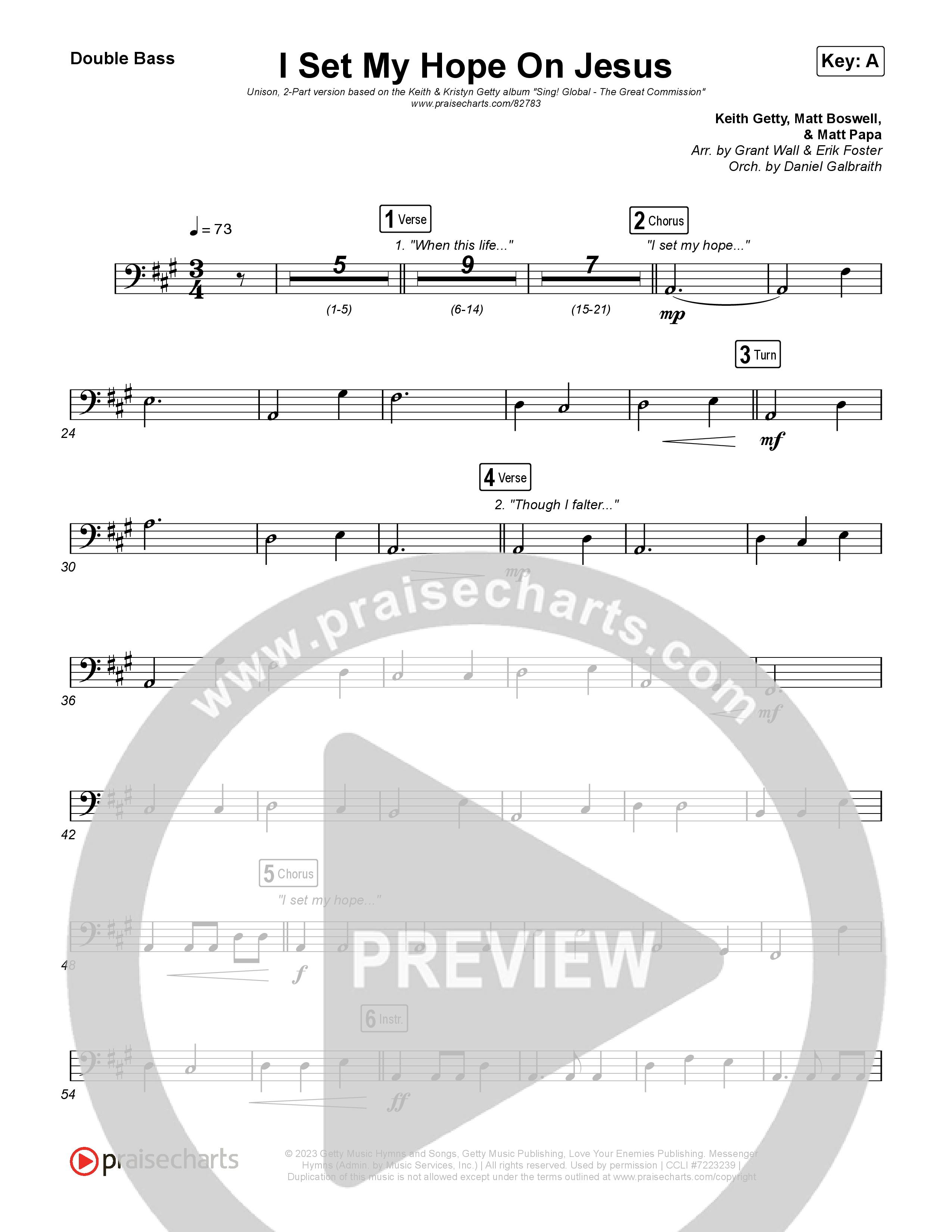 I Set My Hope (Hymn For A Deconstructing Friend) (Unison/2-Part) Double Bass (Keith & Kristyn Getty / Arr. Erik Foster)