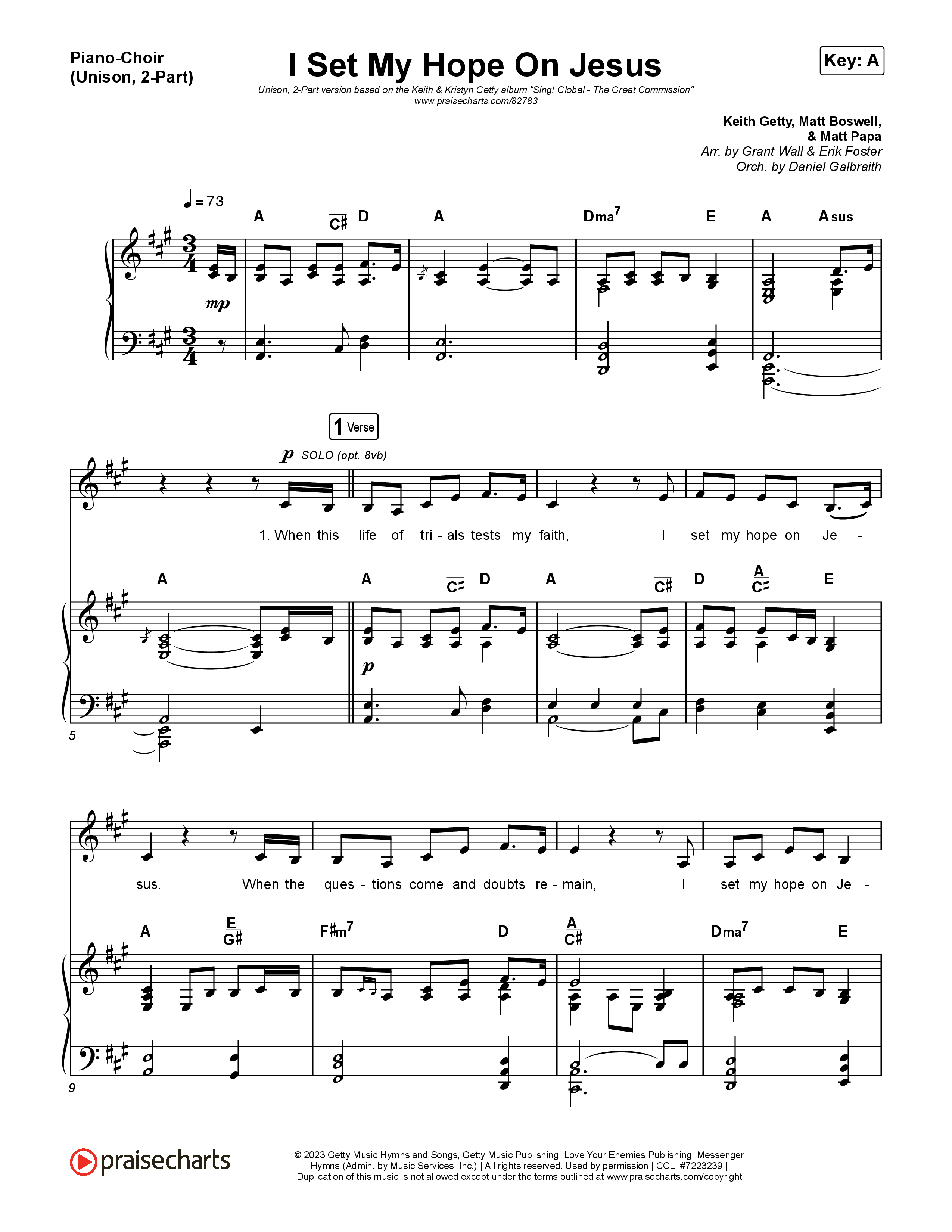 I Set My Hope (Hymn for a Deconstructing Friend) (Unison/2-Part) Piano/Choir  (Uni/2-Part) (Keith & Kristyn Getty / Arr. Erik Foster)