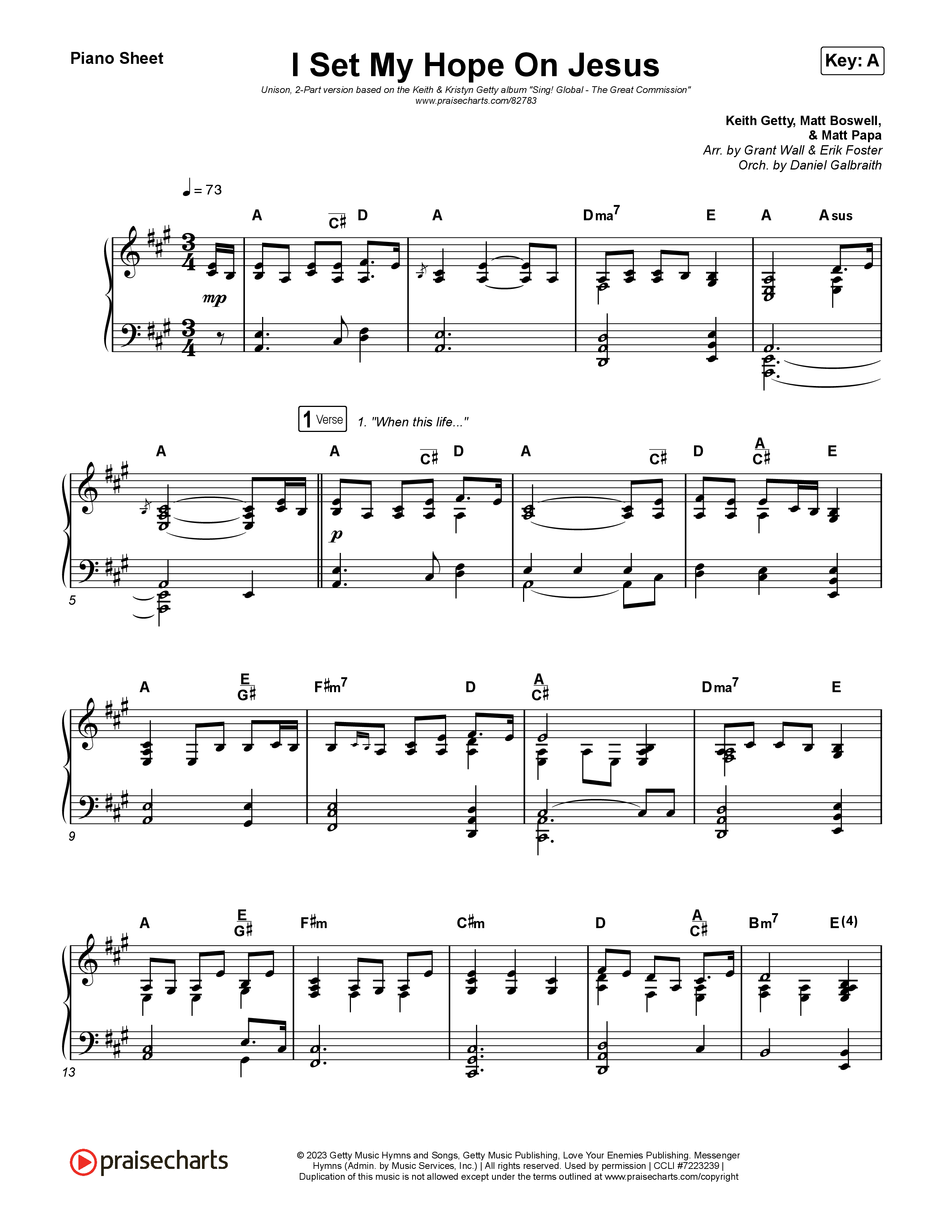 I Set My Hope (Hymn for a Deconstructing Friend) (Unison/2-Part) Piano Sheet (Keith & Kristyn Getty / Arr. Erik Foster)